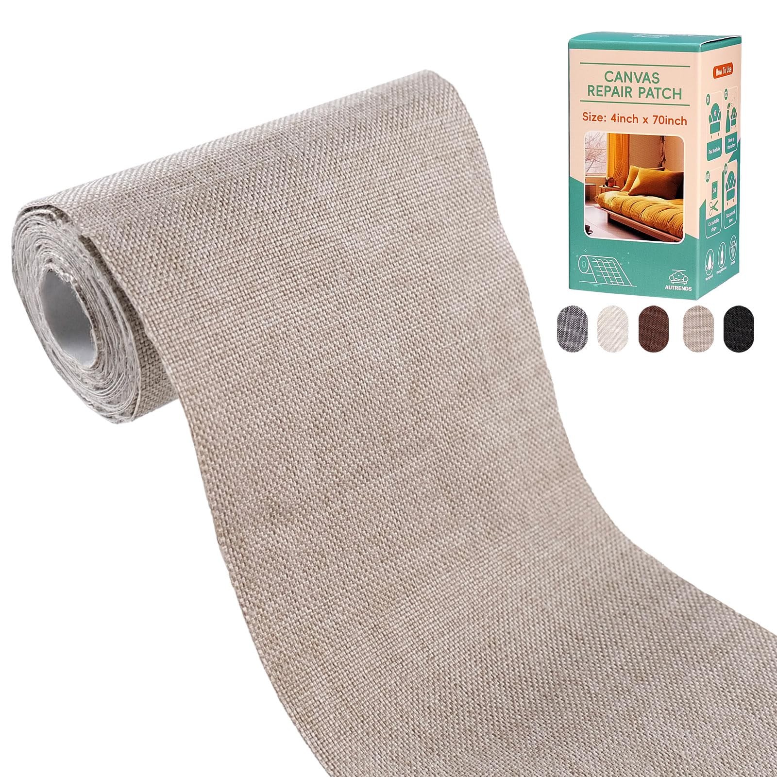 Canvas Repair Tape, Fabric Tape Tent Repair Patch Kit, Dark Beige, 4 X 70in