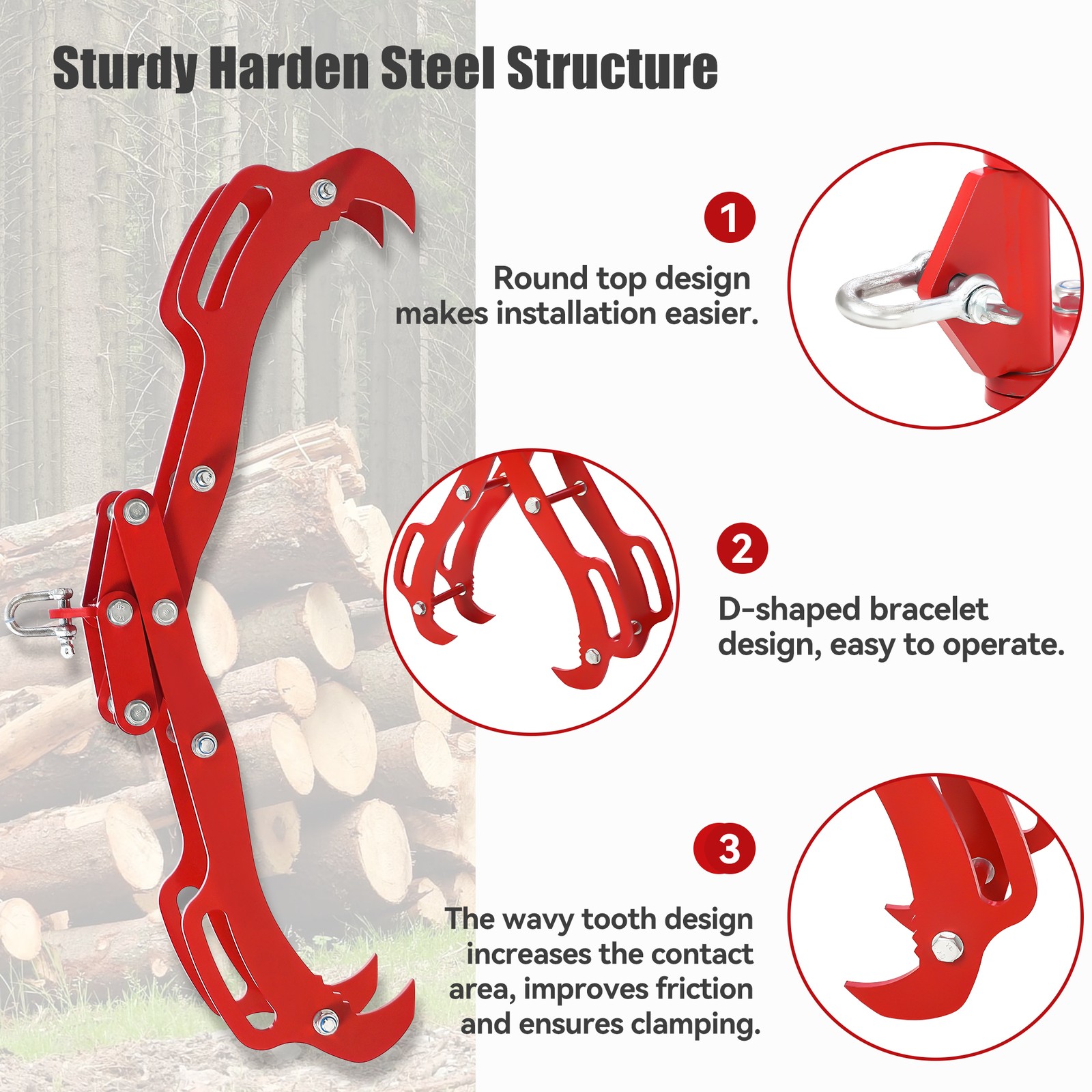 36″ Log Lifting Tongs 4 Claw Swivel Drag Grapple Hook Lifter Log Lifting Lumber