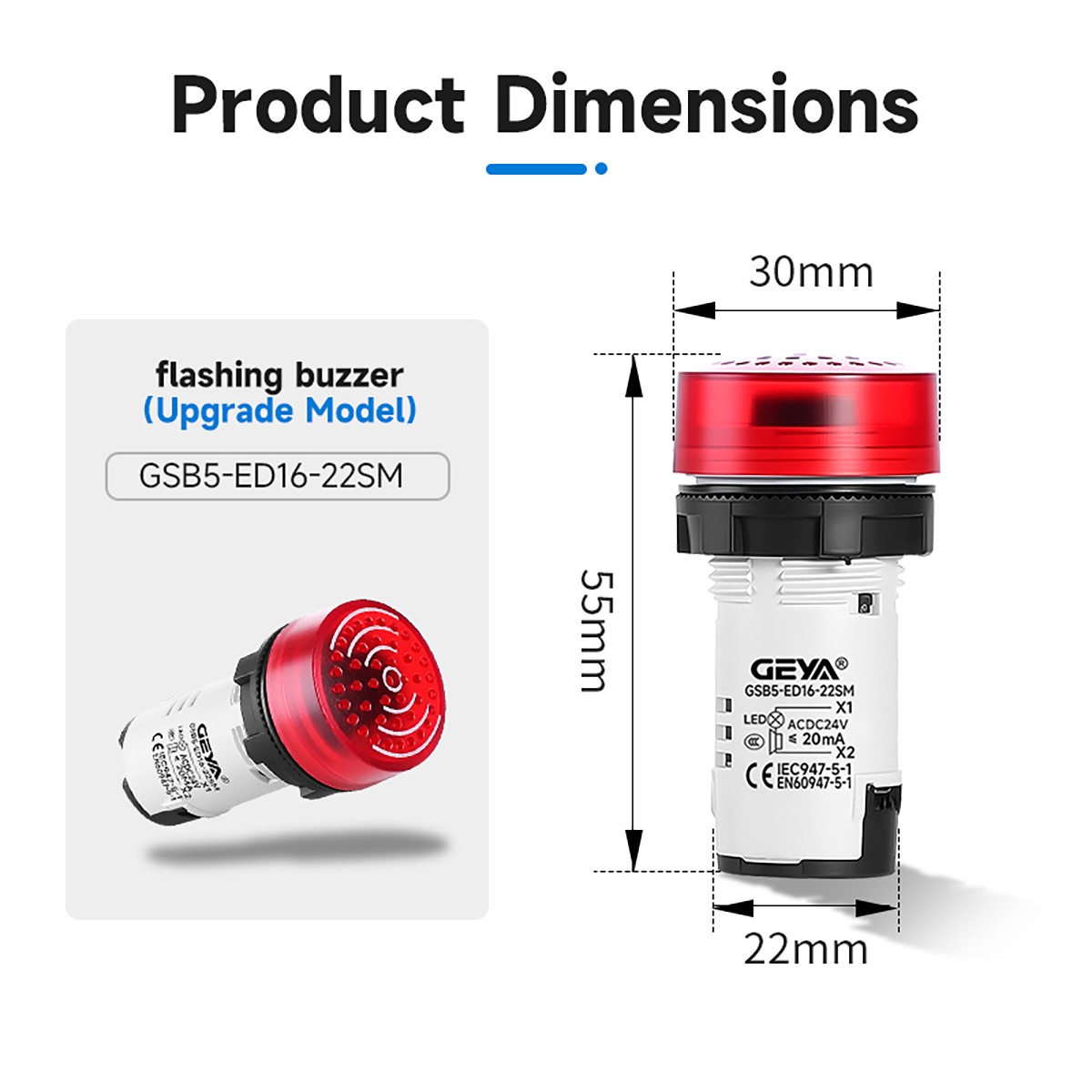 GEYA Intermittent Buzzer Alarm Flash LED Signal Light Indicator AC/DC 12/24/220V