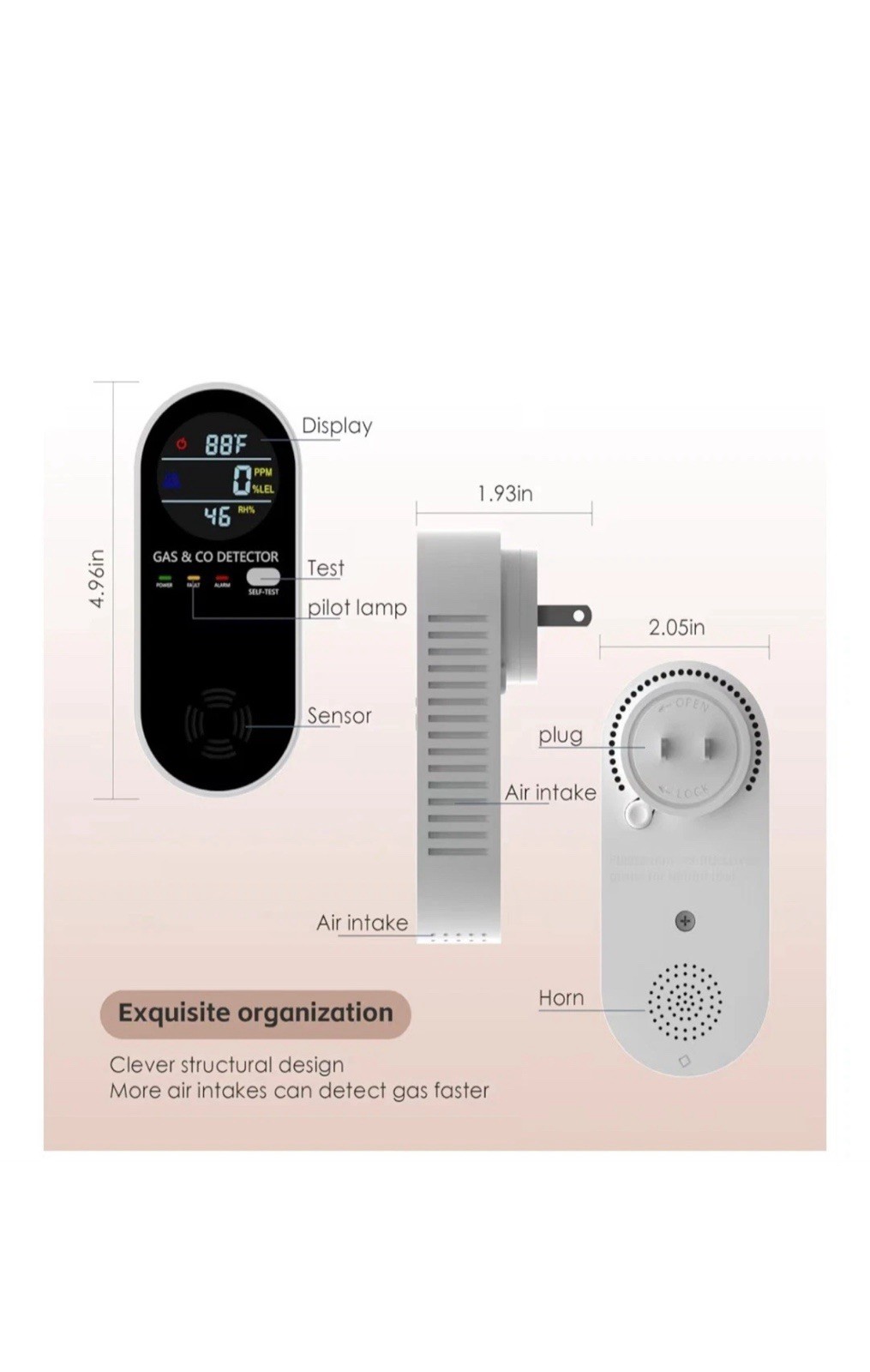 4-in-1 Carbon Monoxide Detector Warning Alarm Sensor LED Digital Gas Detector US
