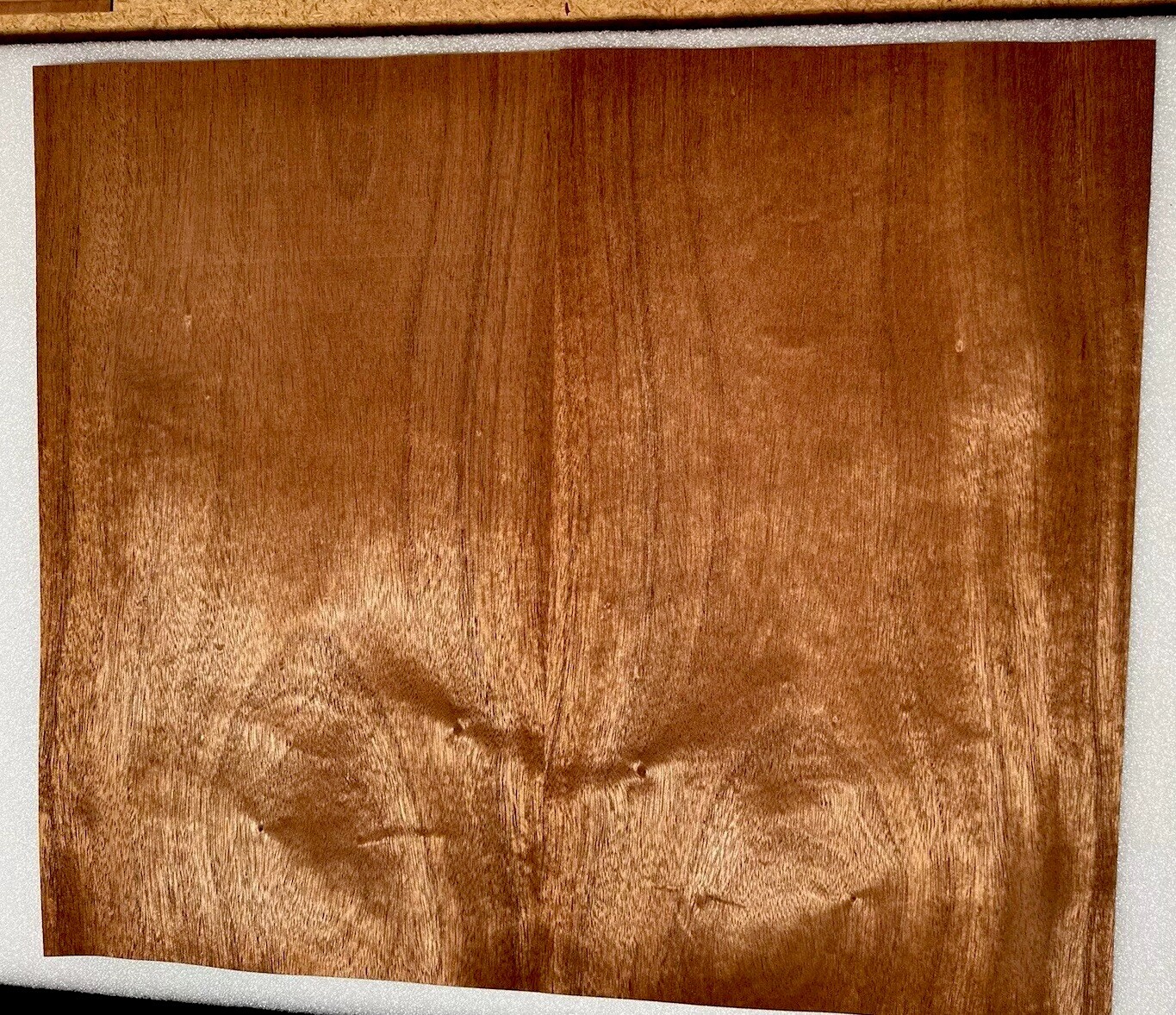 Figured Mahogany Wood Veneer, 19.5” L x 11.5” W, Raw Unbacked ,1/42” Thickness