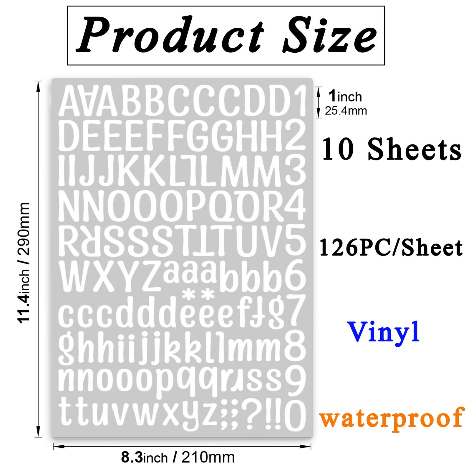 1260 pcs 10 Sheets Self Adhesive Vinyl Letters Numbers Kit, White Mailbox Number