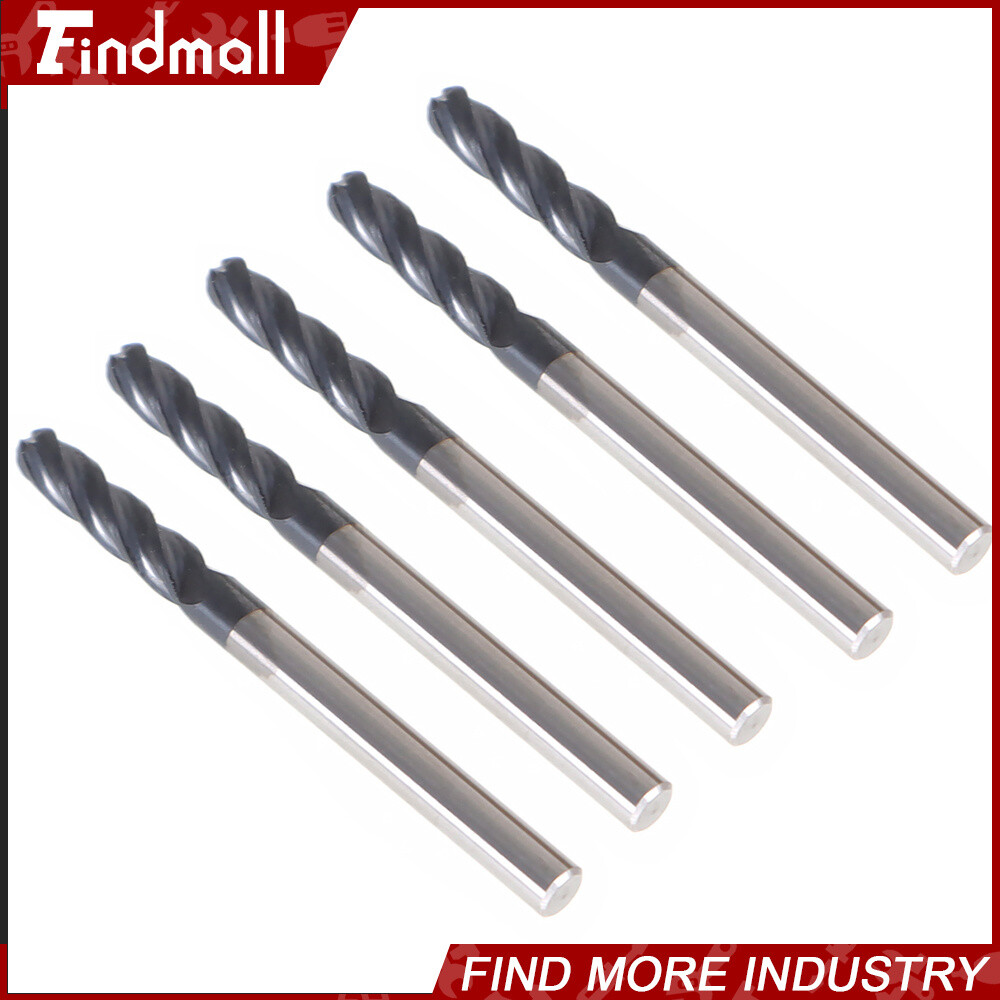 5 PCS 1/8″ 4 Flute 1-1/2″ Overall Length Ball Nose Carbide End Mill