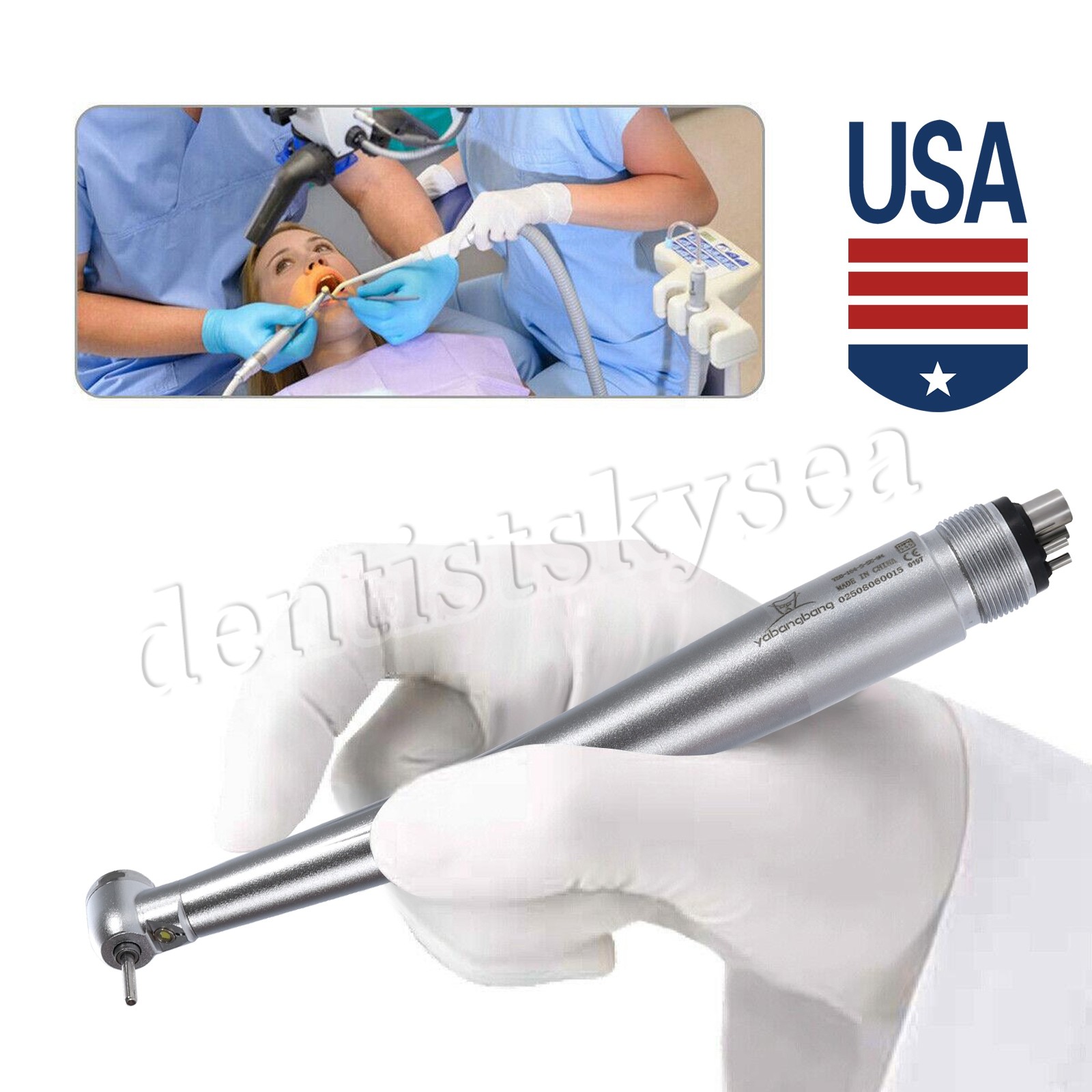 Mini Small Head Dental Fiber Optic LED E-generator Handpiece /High Speed 4Holes
