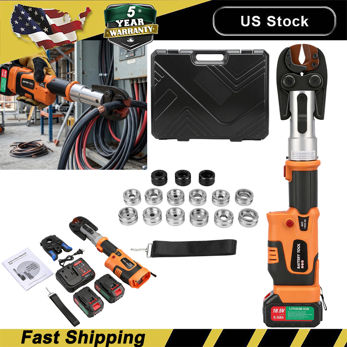 Copper Pro Press Tool Pipe Crimping Kit Press Tool Battery Kit 1/2″ 3/4″ 1″ Jaw