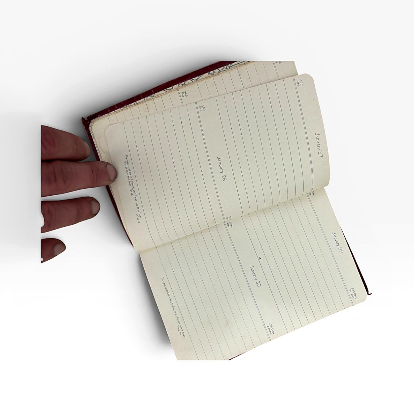 Antique Diary and Daily Reminder Red Leather Embossed Pocket Journal Notebook