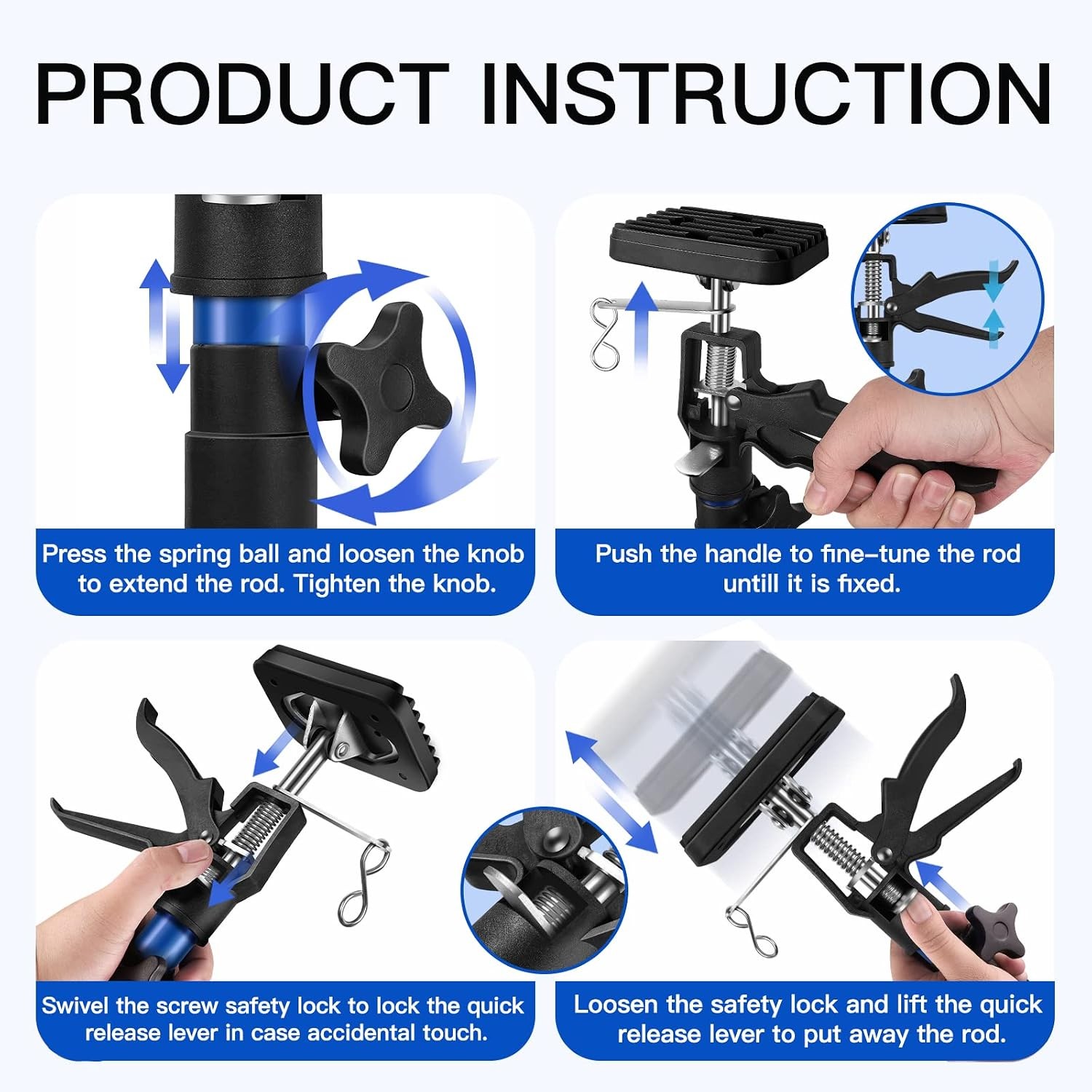 4PK Support Pole,Steel Telescopic Quick Adjustable 3rd Hand Support System