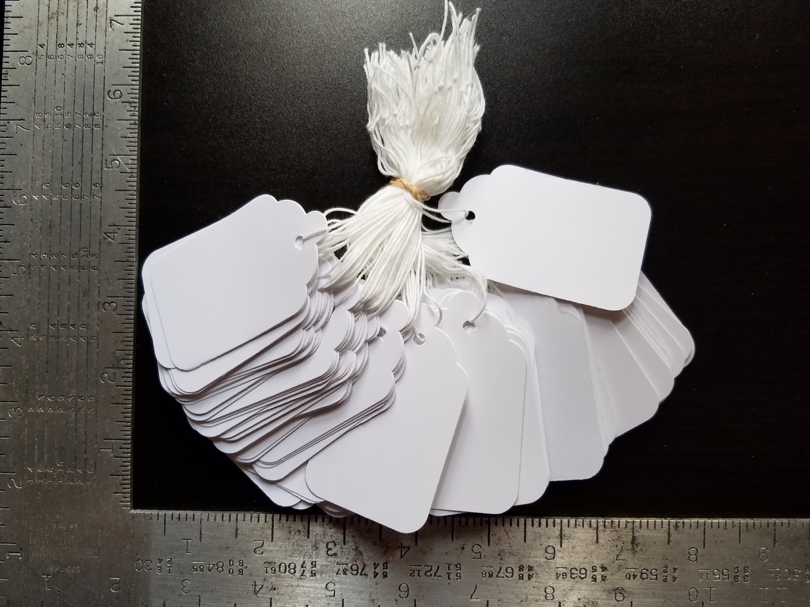 100 Blank White Merchandise Price Tags with Strings Size #8 Retail Strung Label