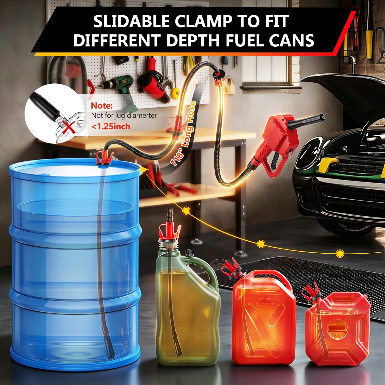 5GPM Fuel Transfer Pump with Auto-Stop & Hand Nozzle, 118» pumping lift, fit…
