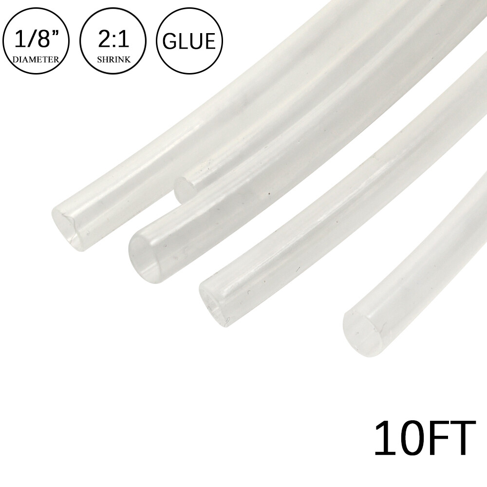 2:1 Heat Shrink Tubing 1/8″ 10FT Clear Glue Waterproof Dual Wall Wires Wrap