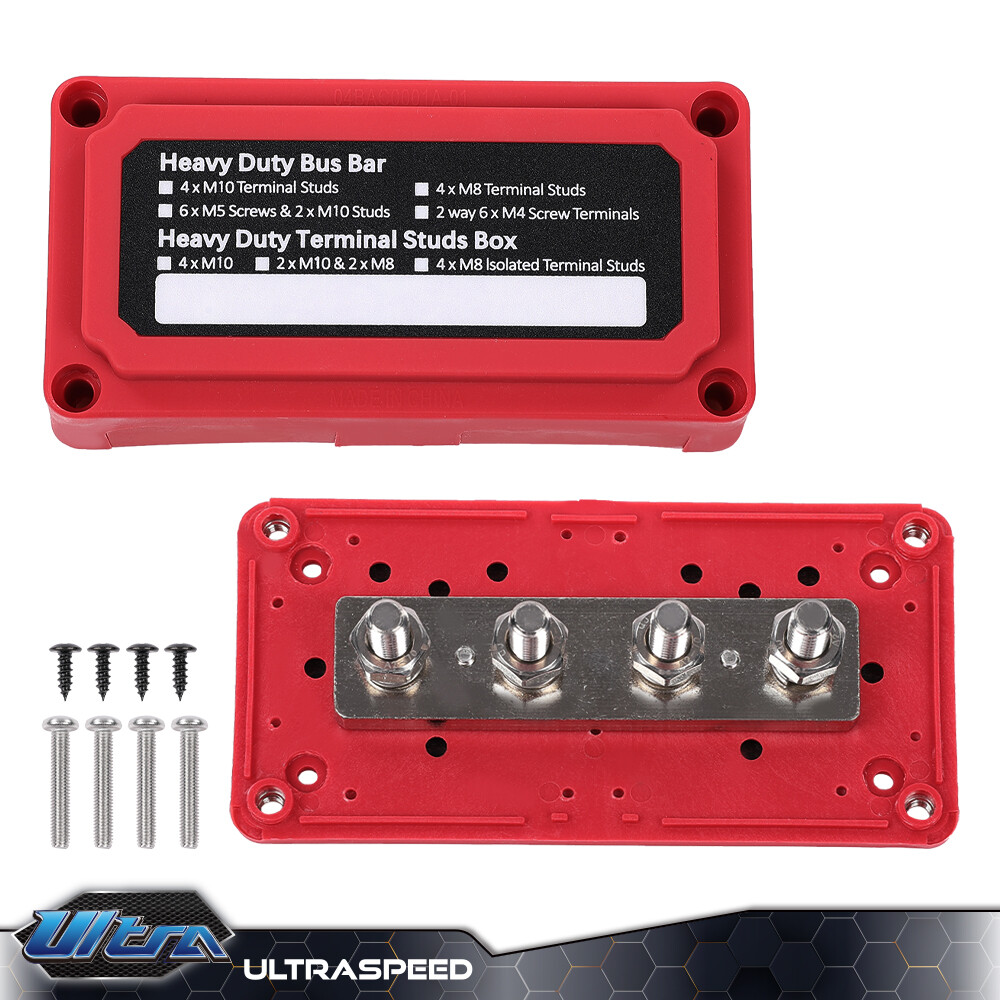 Heavy Duty 4 Way Bus Bar/Power Distribution Box Screw Terminal Studs 300A 48V DC