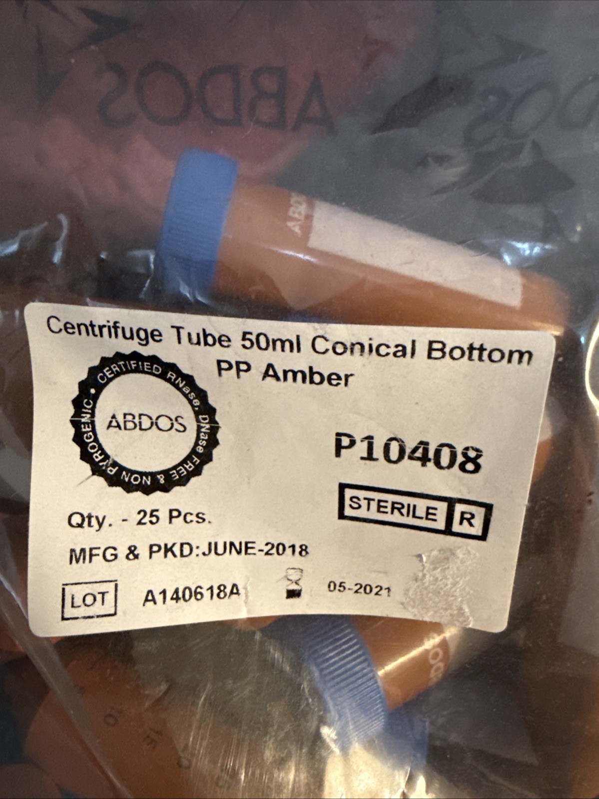 Amber 50ml Centrifuge Tube RNase/DNase-Free 49 Pc Lot Sterile Screw Top Conical