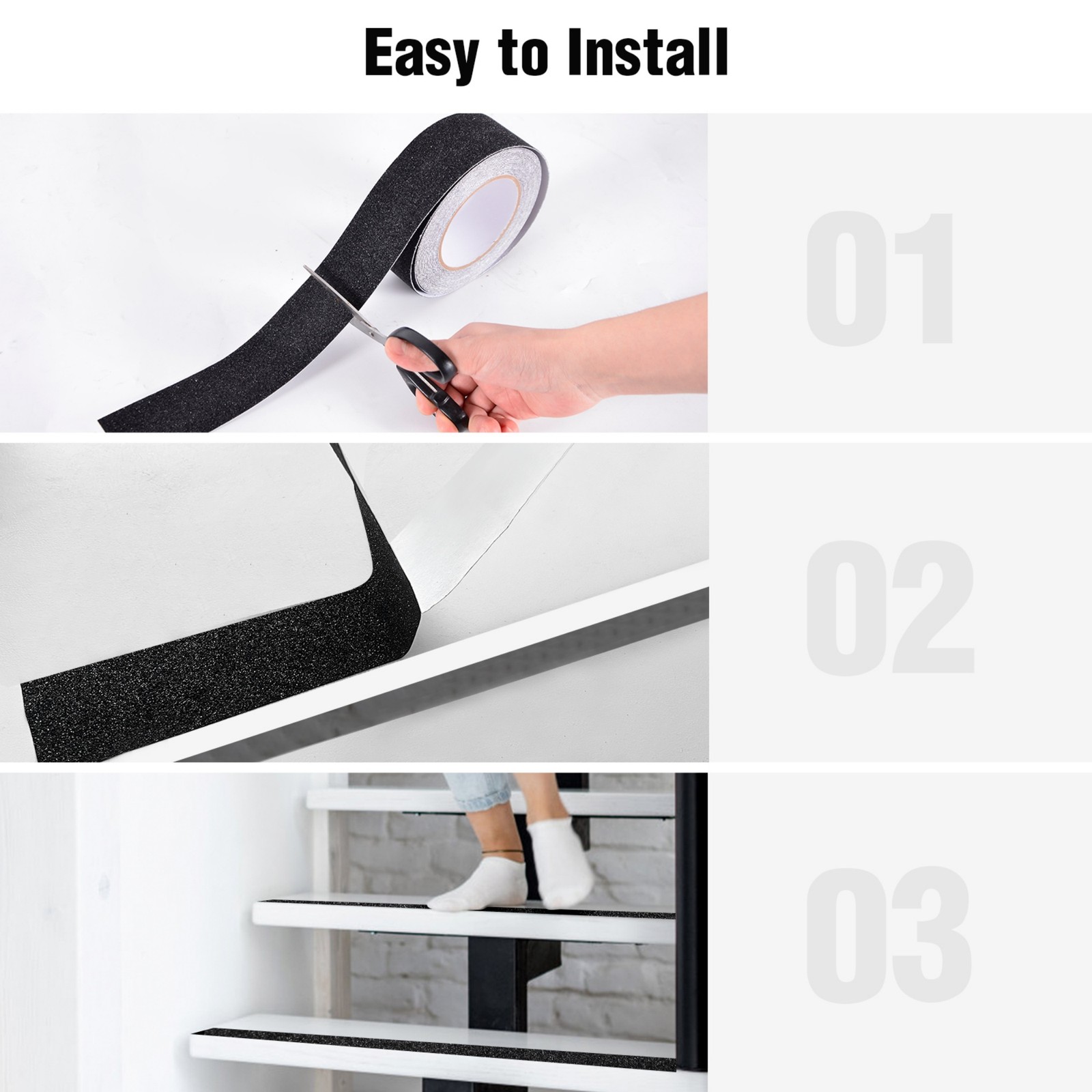 2inx33ft Black Anti Slip Tape, Best 80grit Friction, Grip, Abrasive for Stairs