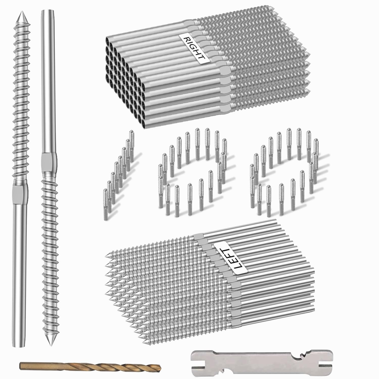 100Pack 1/8′ Left & Right Handed Thread Swage Lag Screws, T316 Stainless Steel