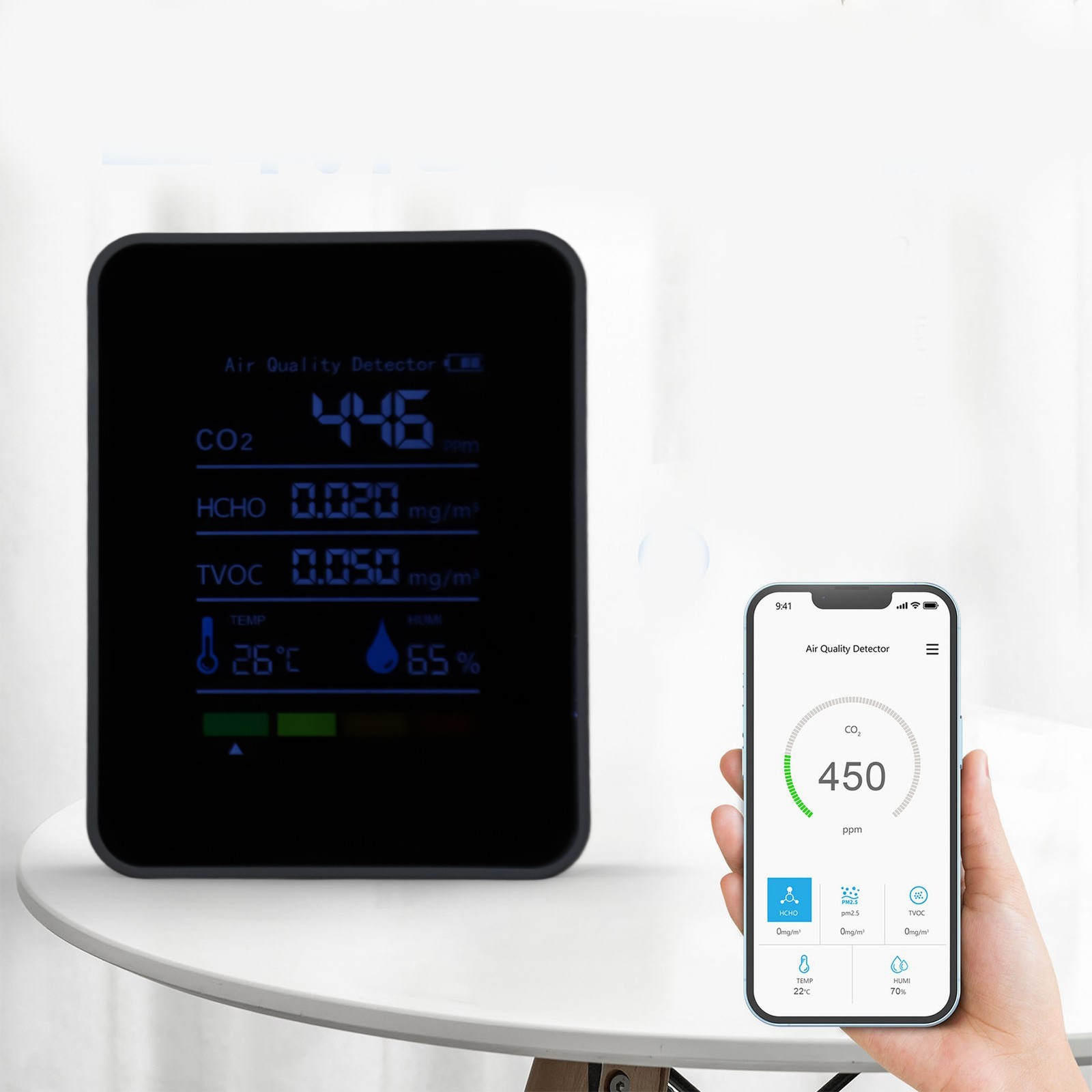 5 in 1 Air Quality Monitor Lightweight Household CO2 Detector Multi Color