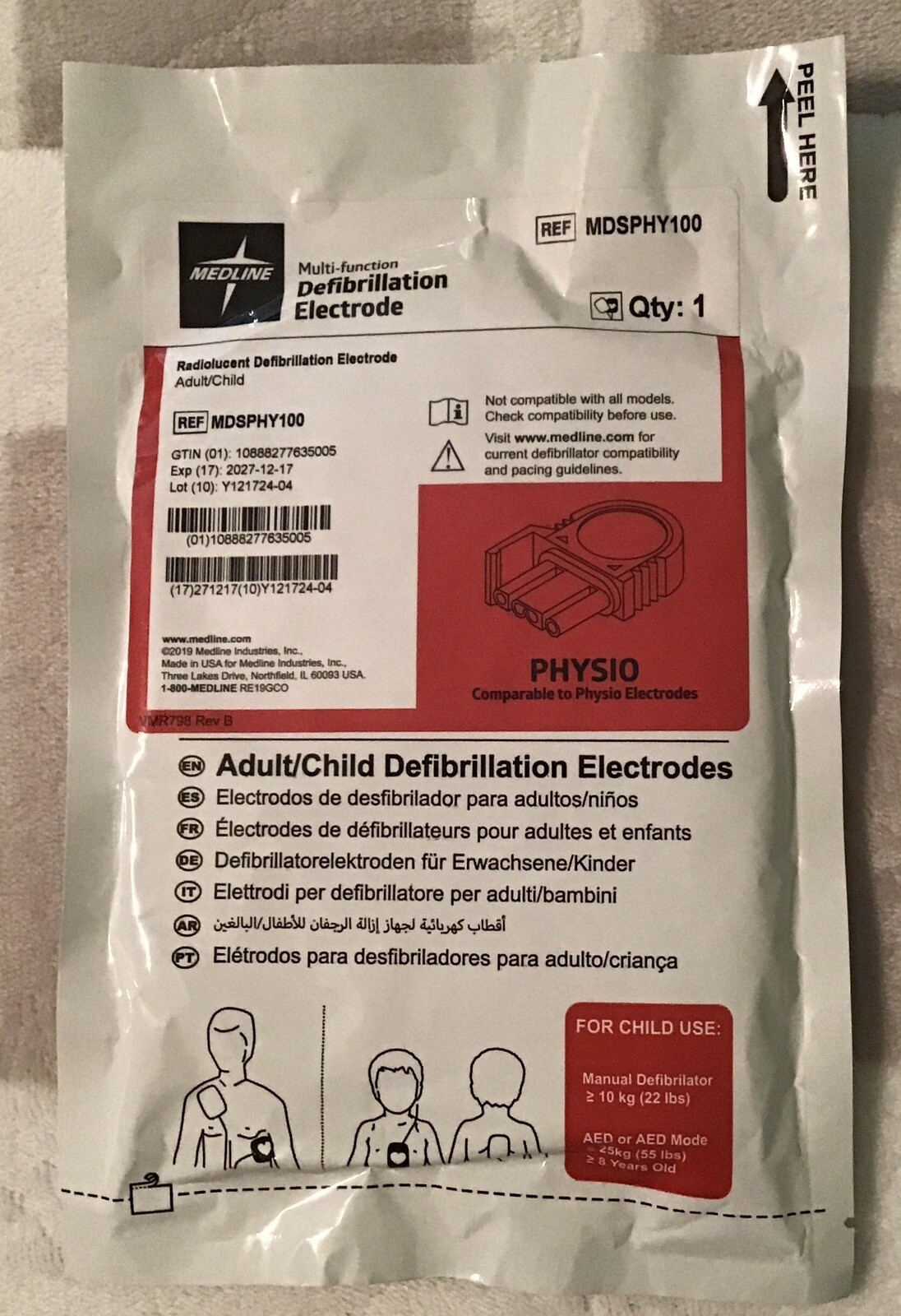 Medline Multifunction Defibrillation Electrode Adult and Child MDSPHY100 Qty-1