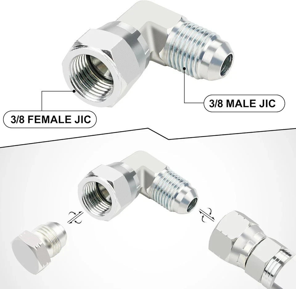 3/8’’ hydraulic fittings 90 3/8″ Male JIC x Female Swivel, Sliver