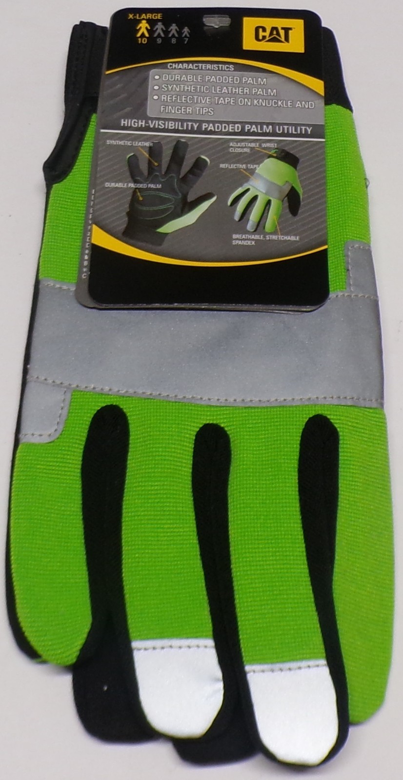 CAT High-Visibility Padded Palm Utility Gloves Synthetic Leather Size X-L/10