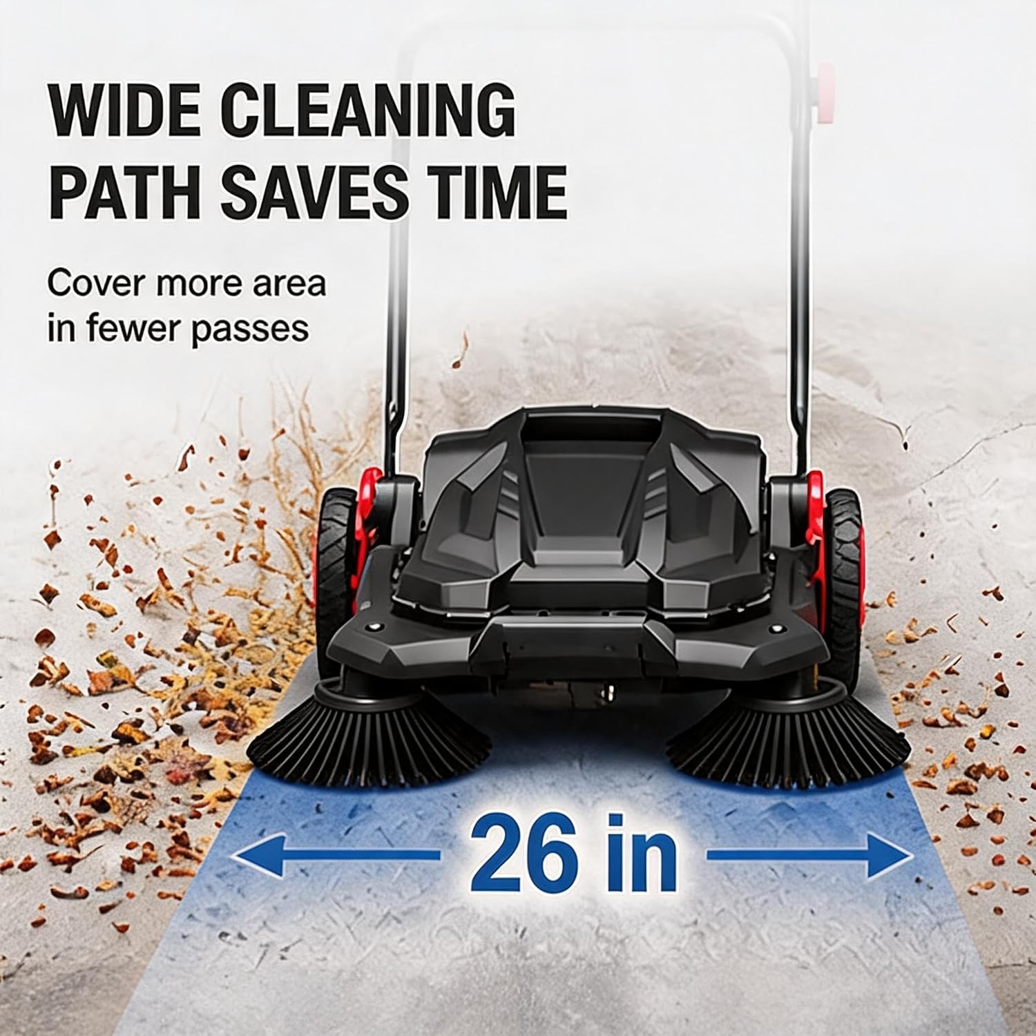 Walk-Behind Push Sweeper W/ Dual Brushes No Electricity for Patio Sidewalk Shop