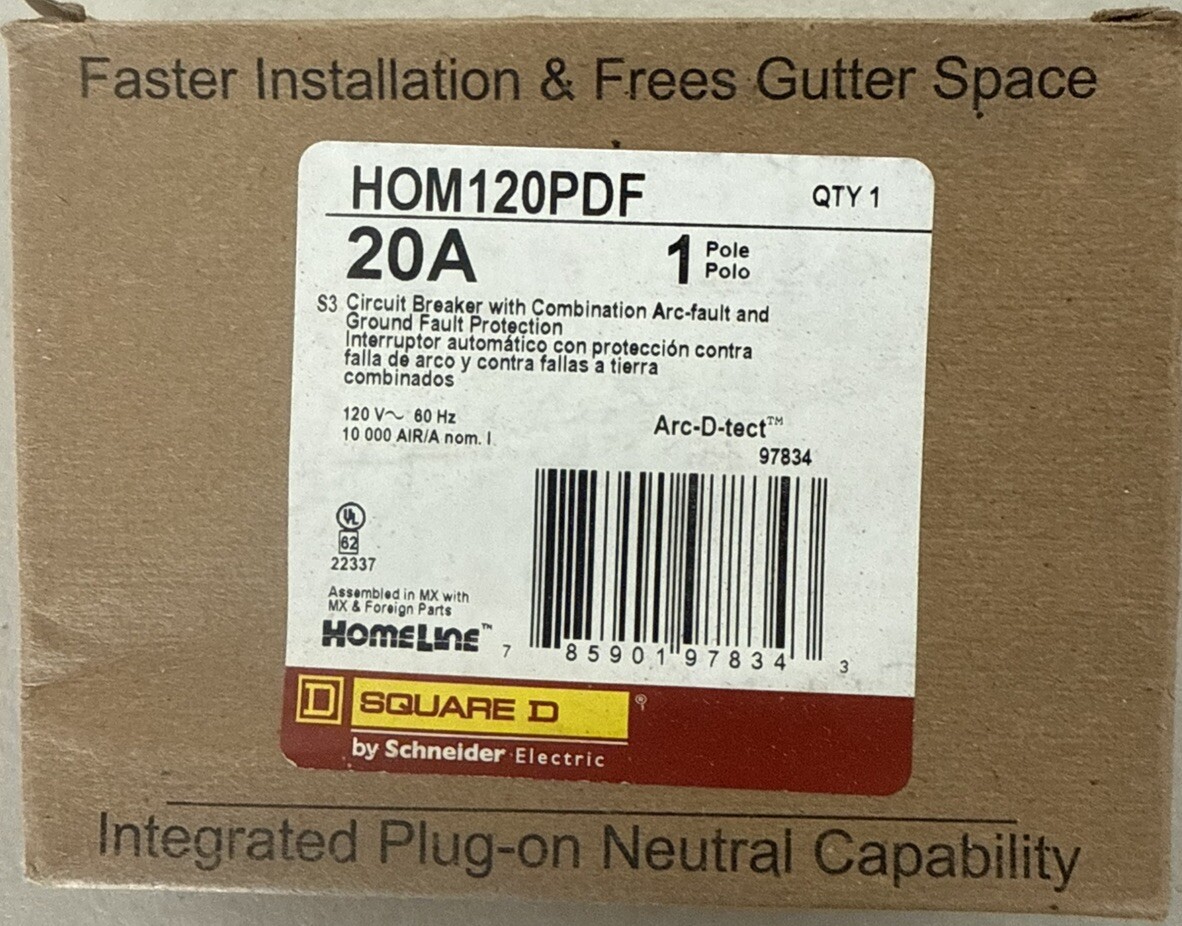 Square D HOM120PDF 120V 20A Single-Pole Circuit Breaker