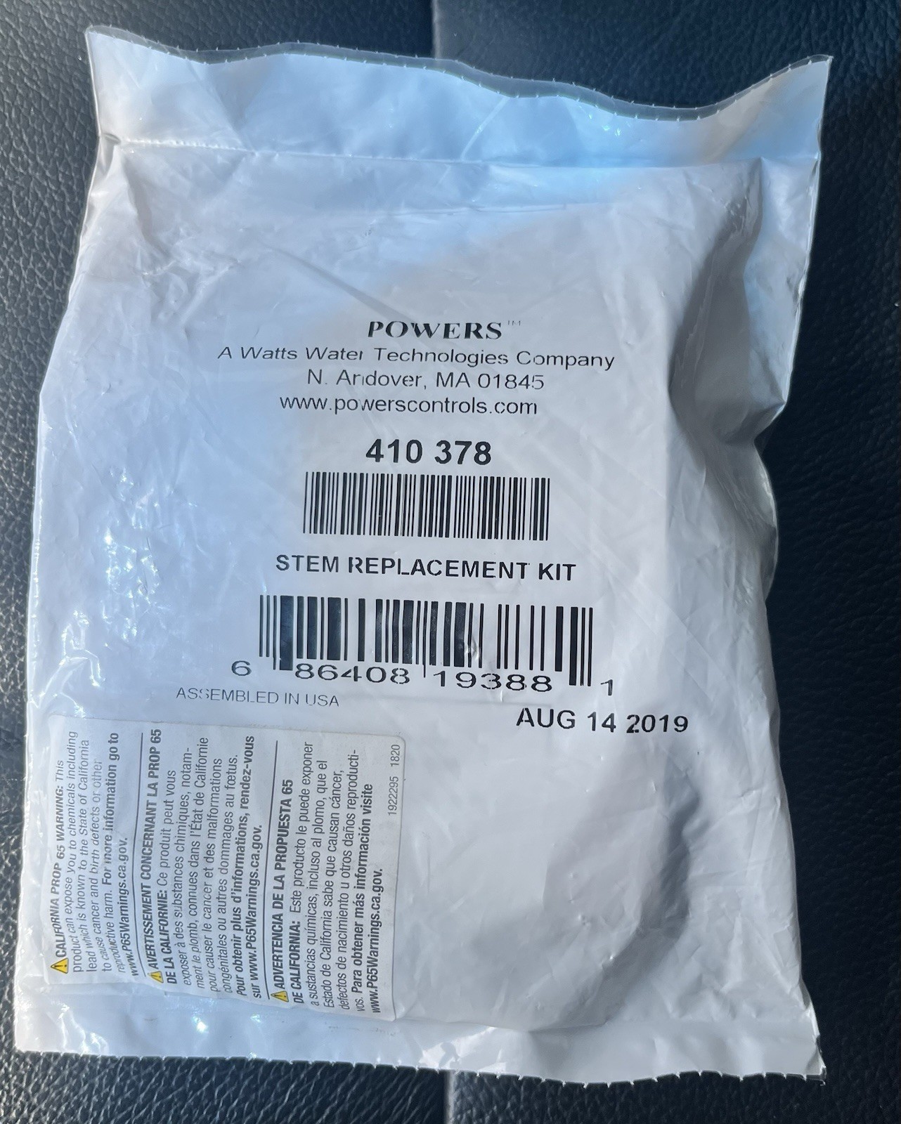 Powers 410 378 Stem Replacement Kit, Watts Technologies Genuine OEM NOS – New –