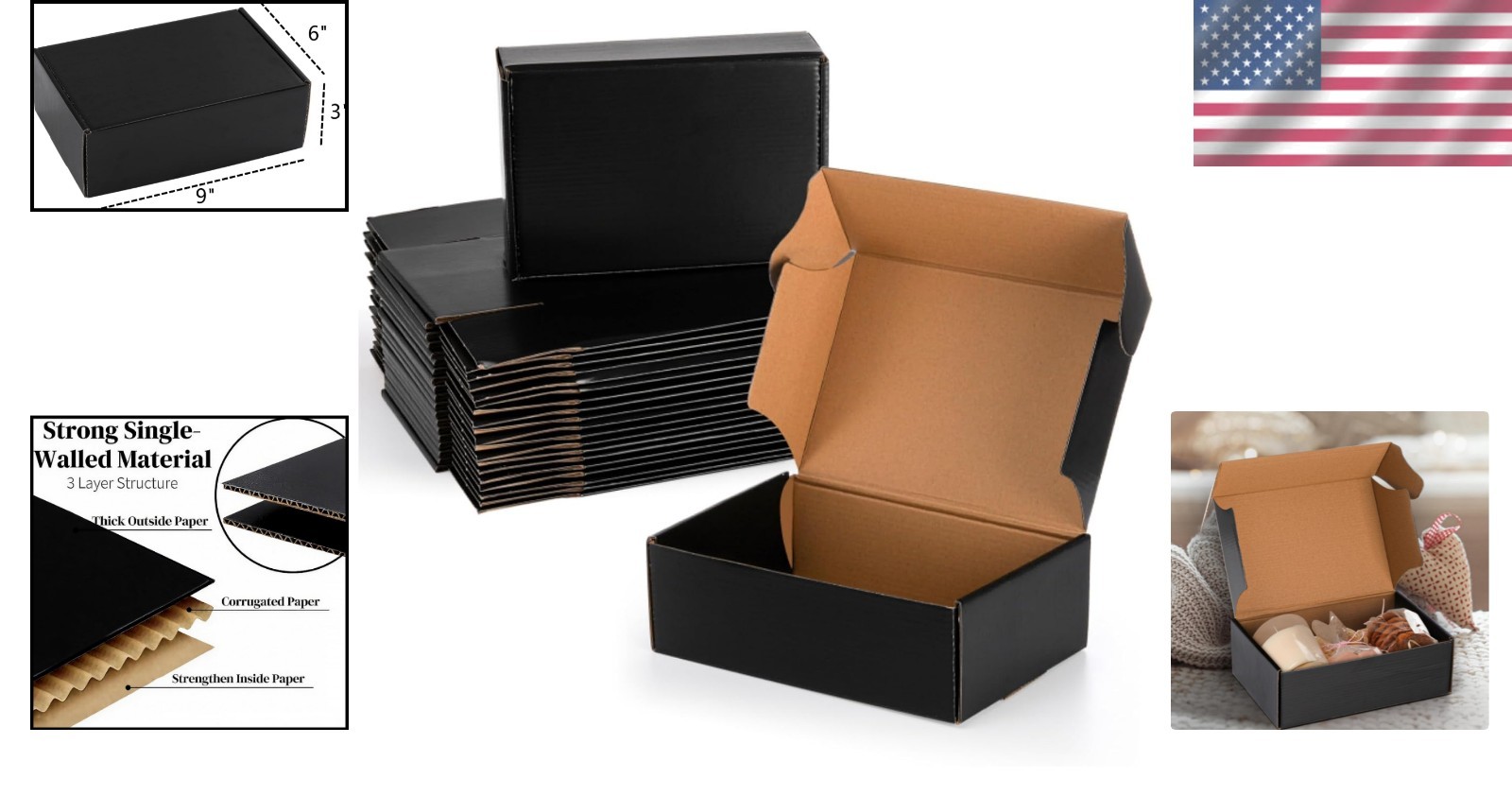 Matte Finish 30 Pack Small Shipping Boxes, 9x6x3 Inches – Eco-Friendly & Strong