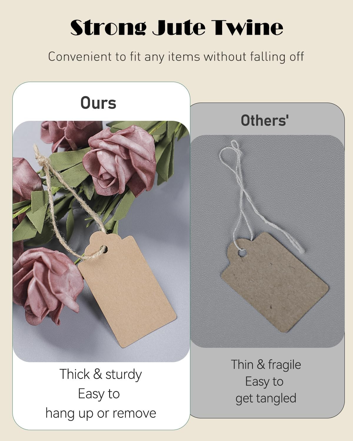100 Pcs Kraft Paper Tags with String Writable Brown Price Tags