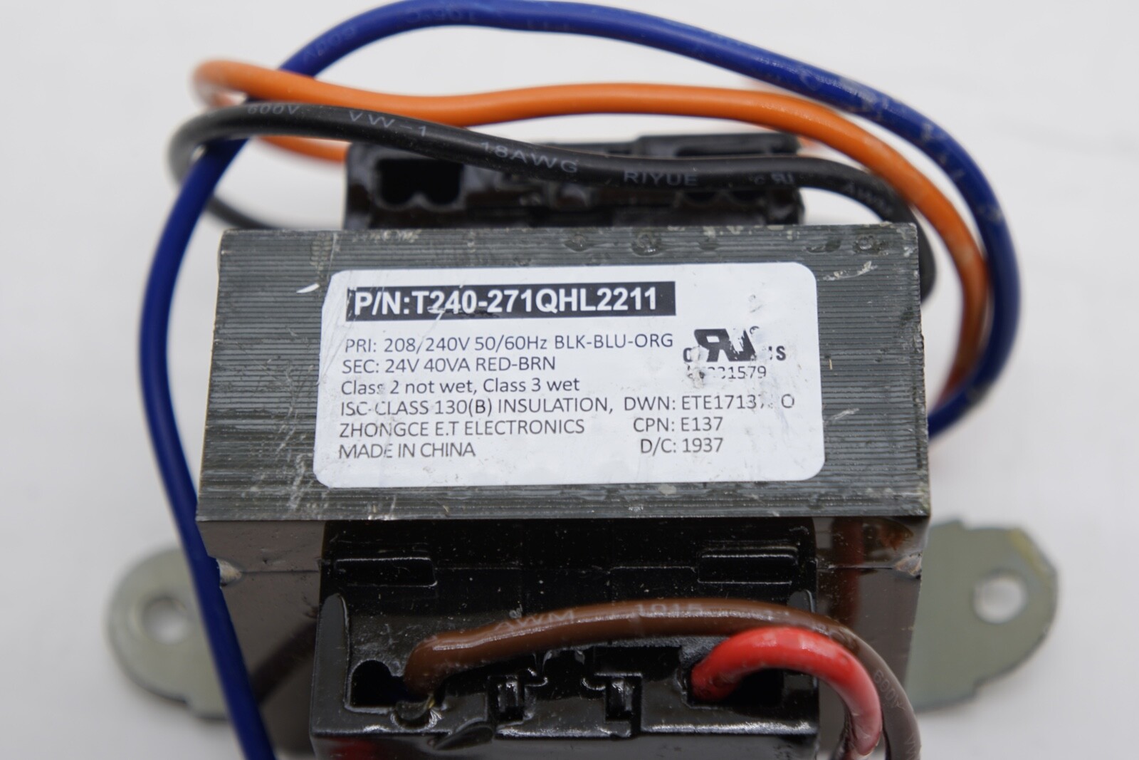 New Zhongce E.T Electronics T240-271QHL2211 Primary 208V 240V Secondary 24V 40VA