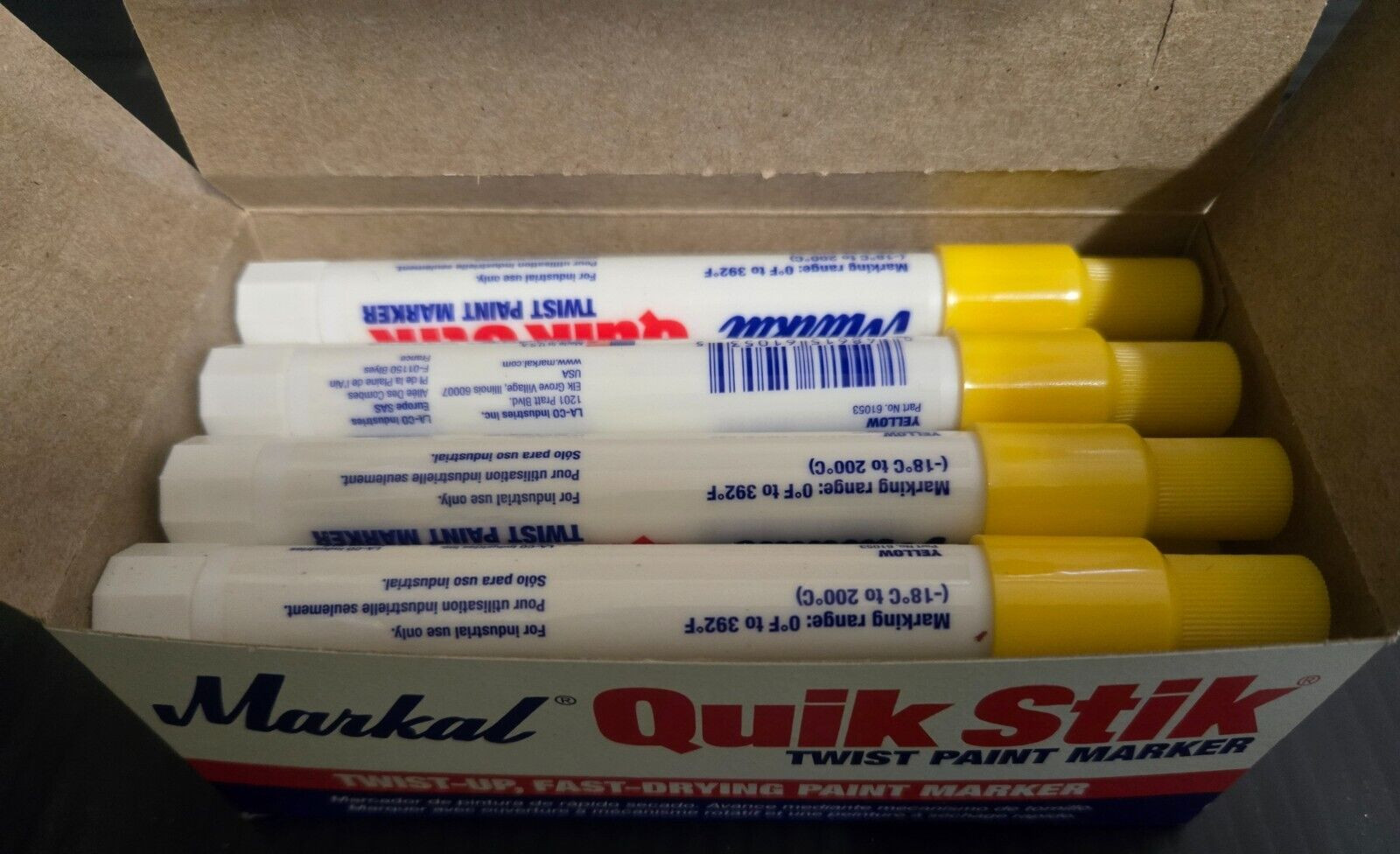 12 Pack Yellow Markal Quik Stik Twist-Up, Fast Drying Paint Markers P/N 61053