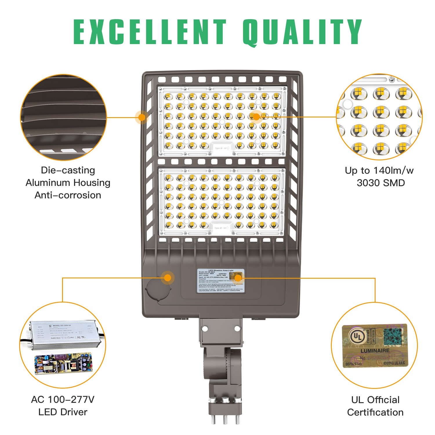 320W LED Parking Lot Light Fixtures Commercial Shoebox Pole Lights 5000K 33600LM