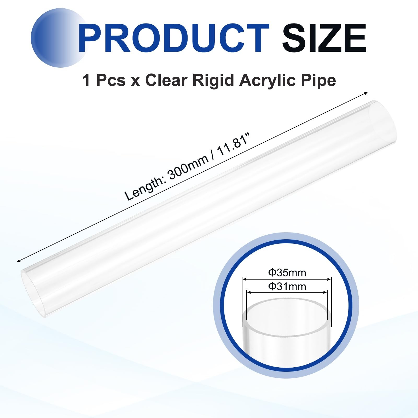 uxcell Clear Rigid Acrylic Pipe, 31mm (1.22″) ID x 35mm(1.38″) OD 300mm(12″) …