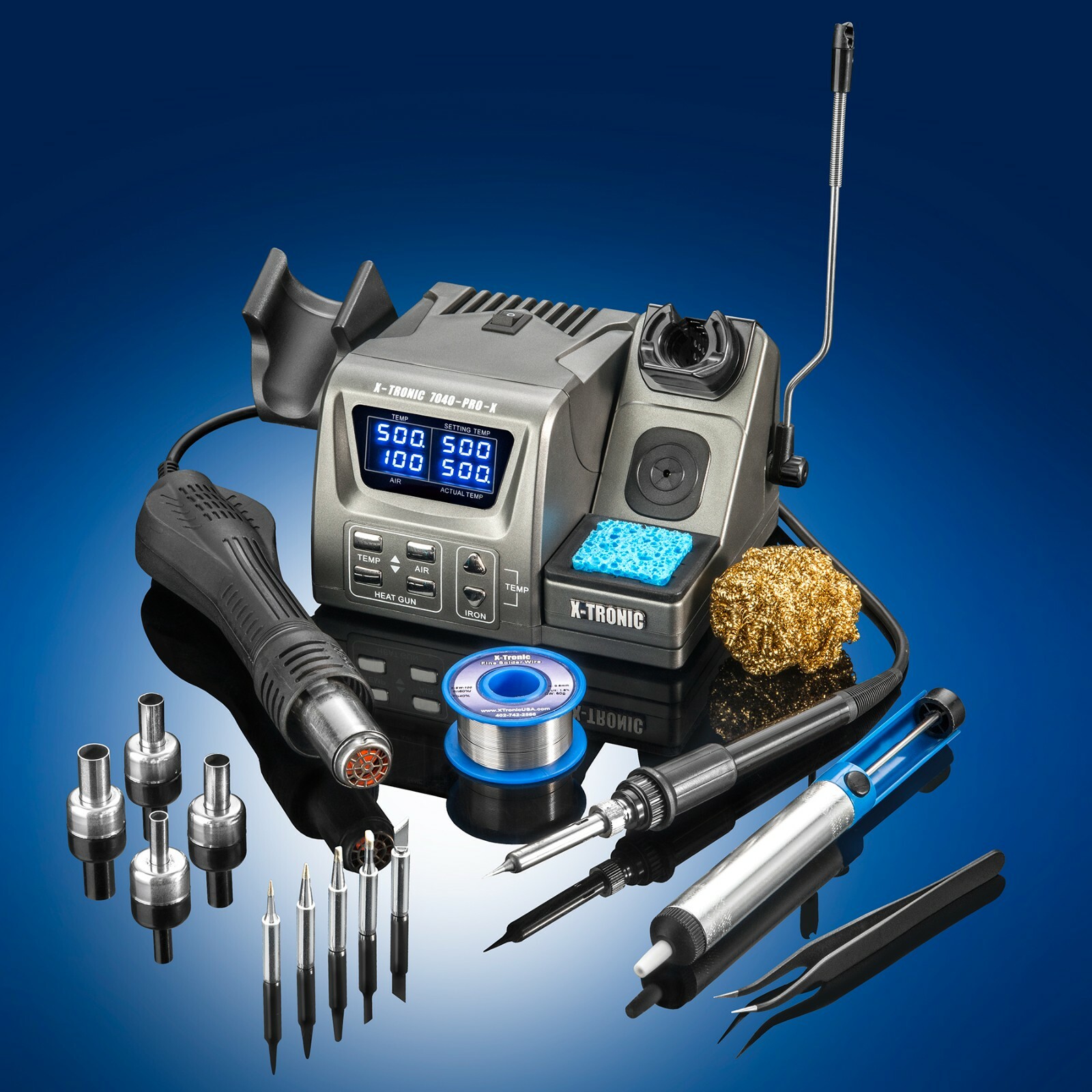 X-Tronic 7040-PRO-X Small Footprint Hot Air Rework & Soldering Iron Station Kit