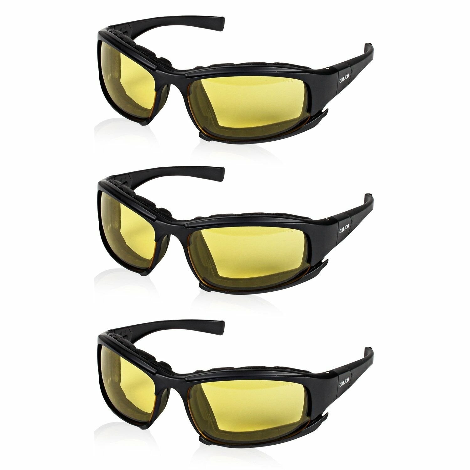 (3-PAIR) JACKSON SAFETY GLASSES AMBER ANTI FOG LENS CUSHION LINING W/ HEAD STRAP