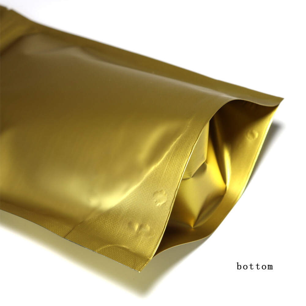 5.5×7.75in Two Sided Gold Foil Mylar Stand Up Zip Lock Bag w/ Heat Seal Machine