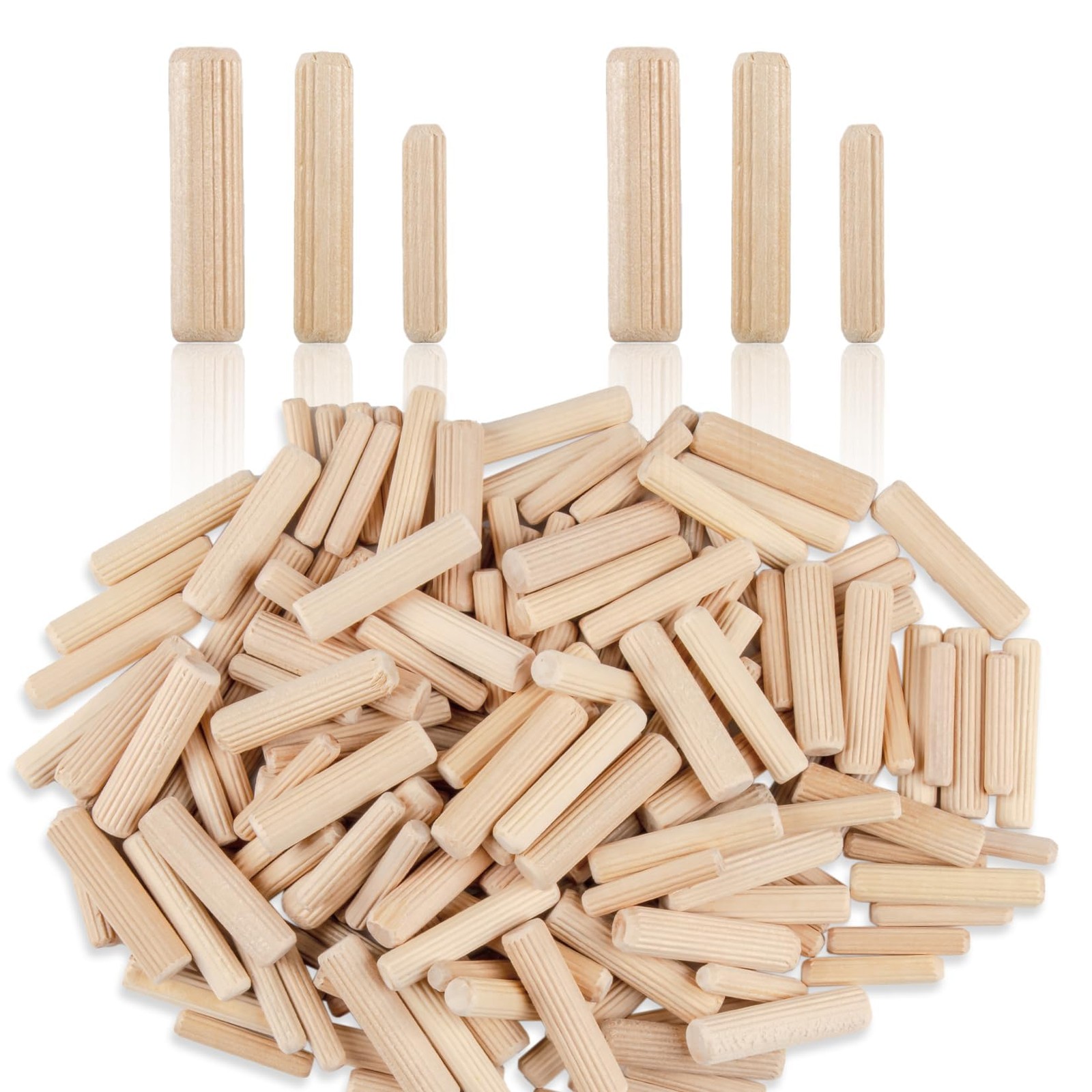 200Pcs Wooden Dowel Pins – Wooden Dowels Fluted Wood Dowel Pins with 1/4，5/16 an