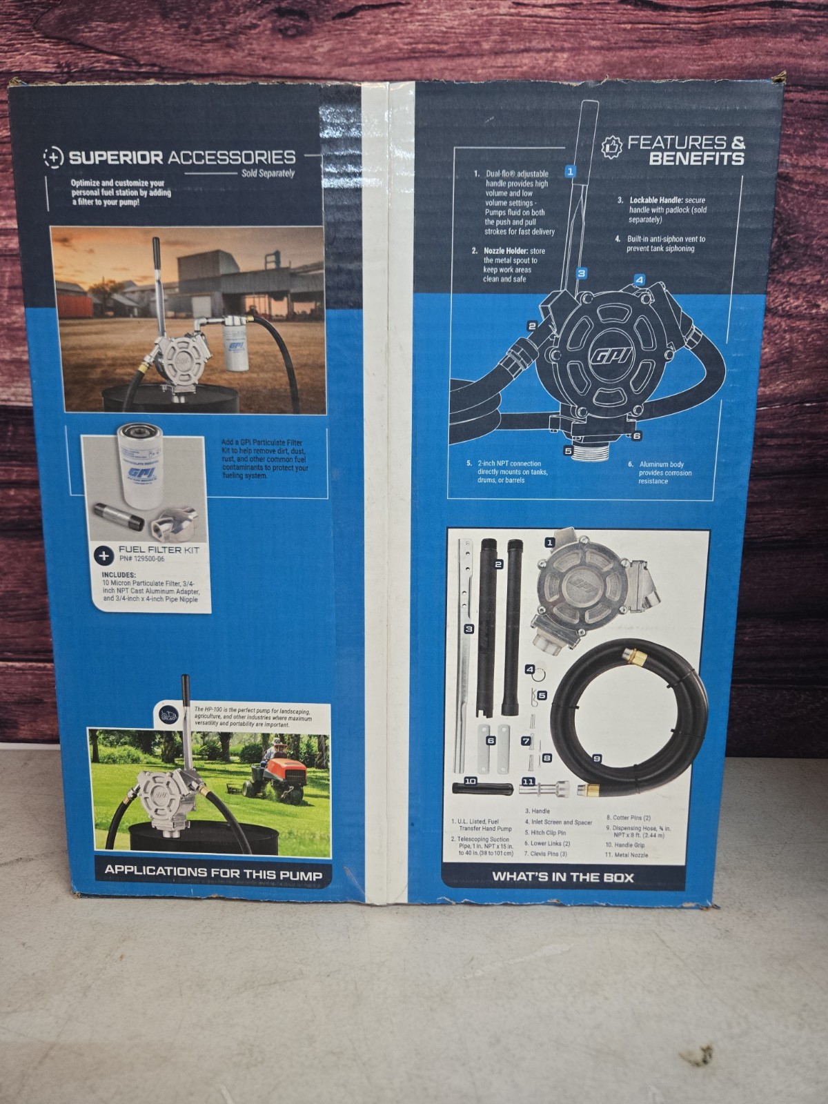GPI HP-100-UL Lever Action Fluid Transfer Hand Pump w Fuel Filter Kit 50 GPM NEW
