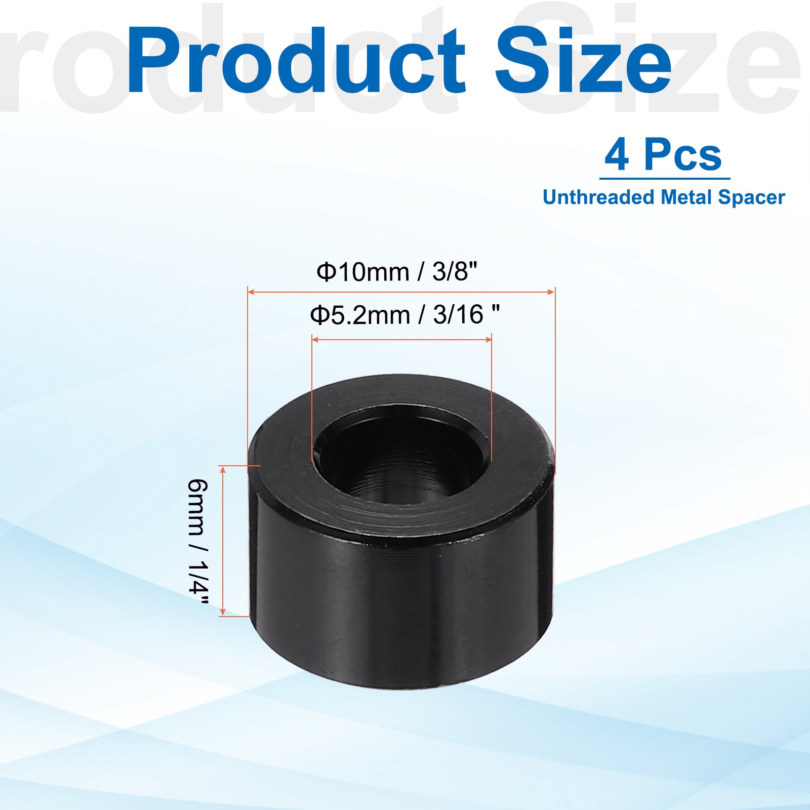 Aluminium Spacer, M5 3/16″ ID x 3/8″ OD x 1/4″ L, (Pack of 4)