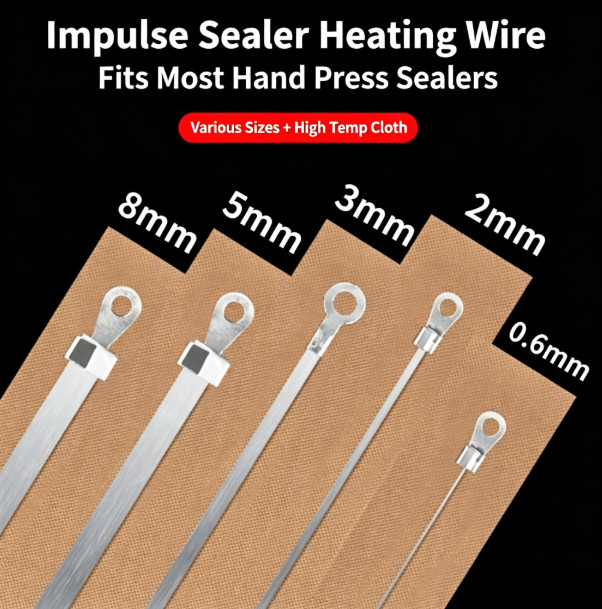 10Pcs Impulse Sealer Heating Wire 0.6-8mm 200/300/400mm Sealing Element Strip