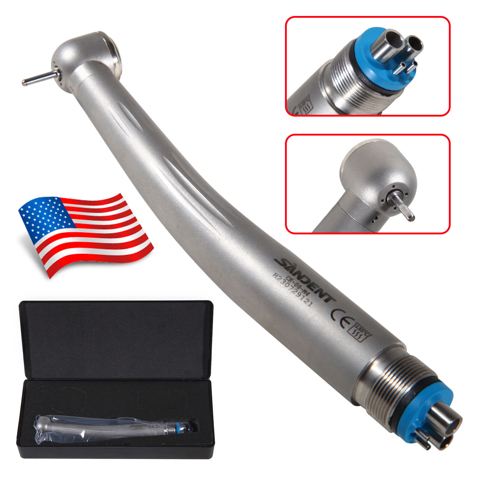 Dental High Speed Handpiece Ceramic Rotor Push Button 4 Holes Single Way Spray