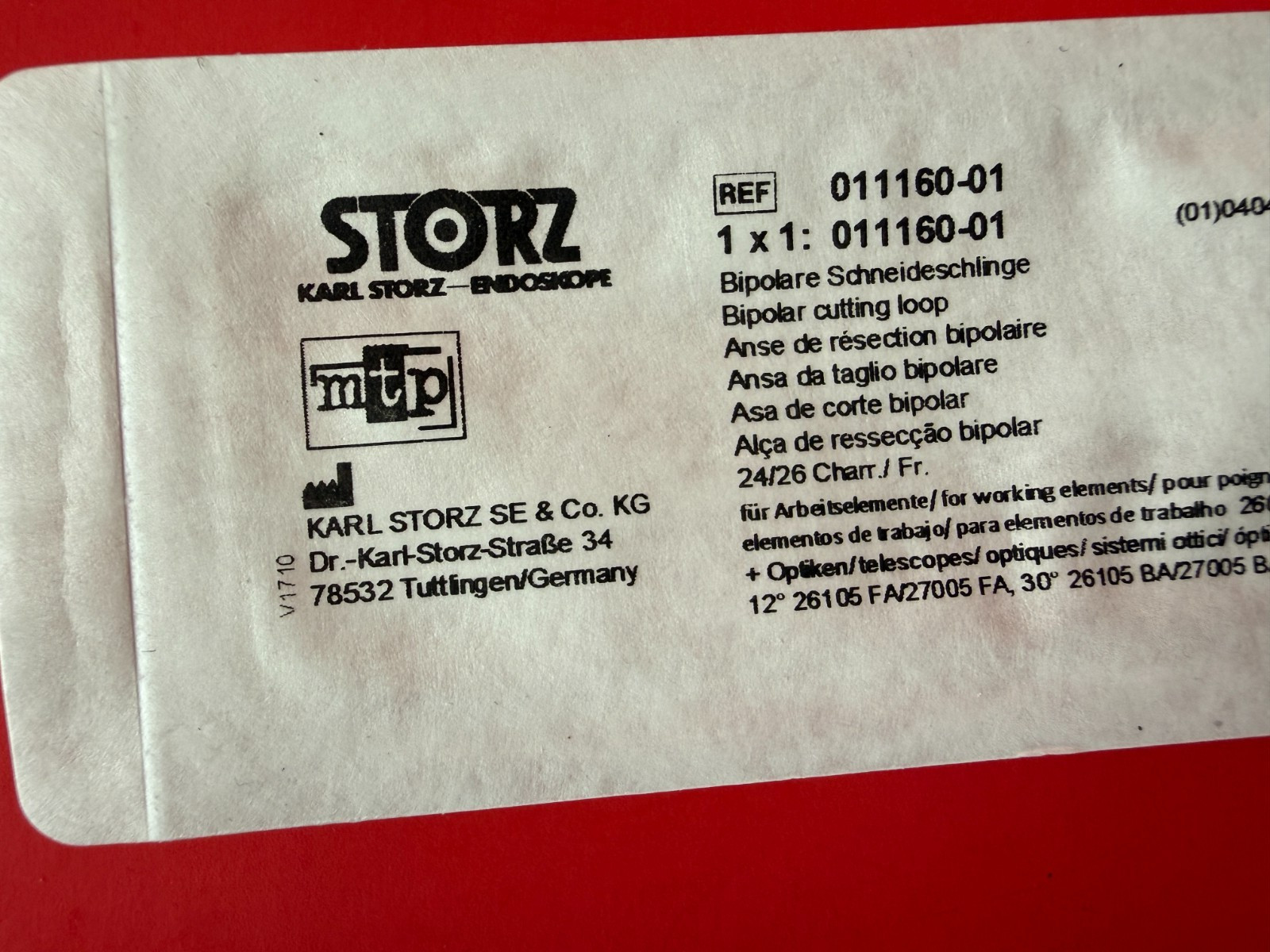 Karl Storz Bipolar Cutting Loop 24/26Fr Dated 2027-08-31, REF 011160-01 *NEW*