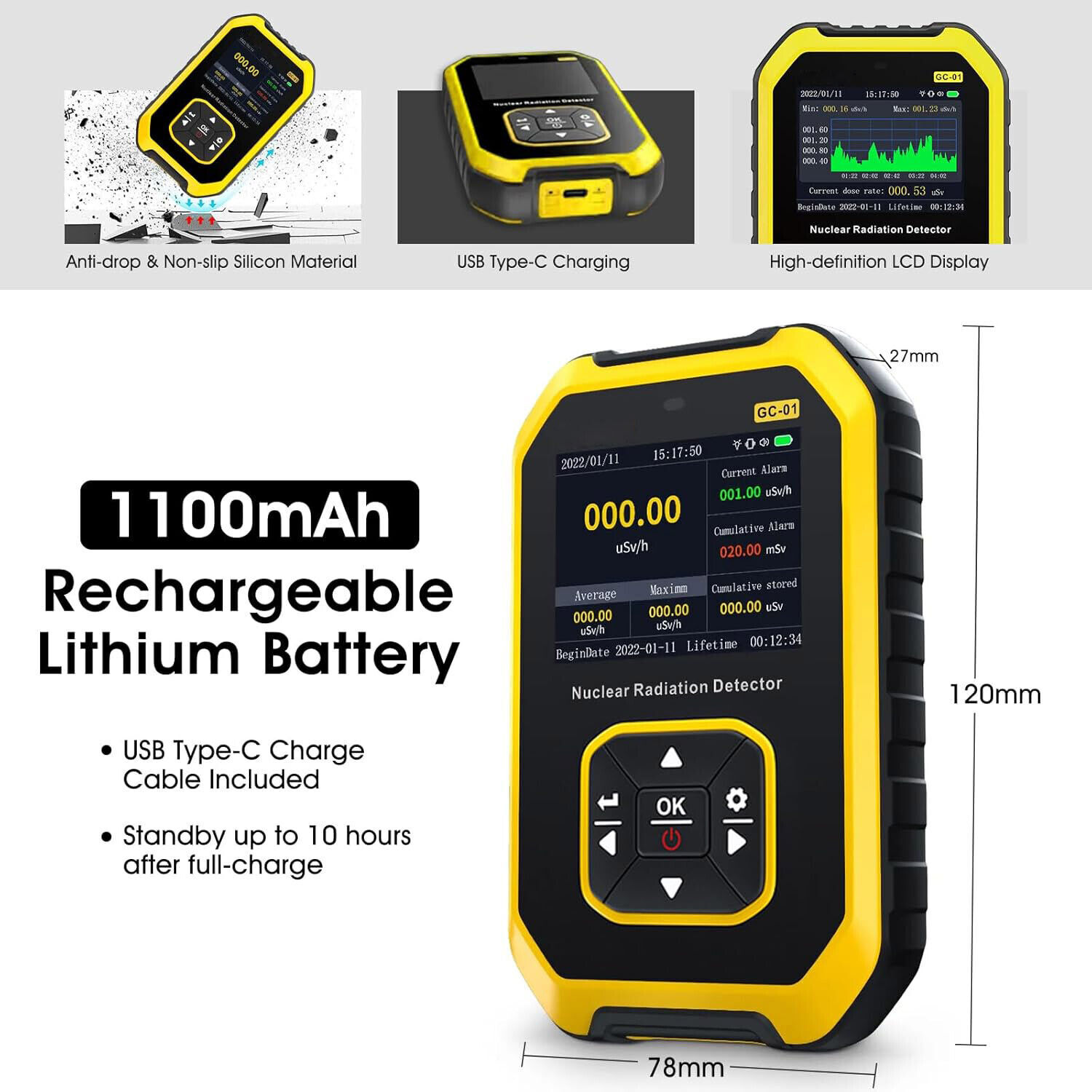 Portable Nuclear Radiation Detector GM Geiger Counter Tube β γ X-Ray Dosimeter