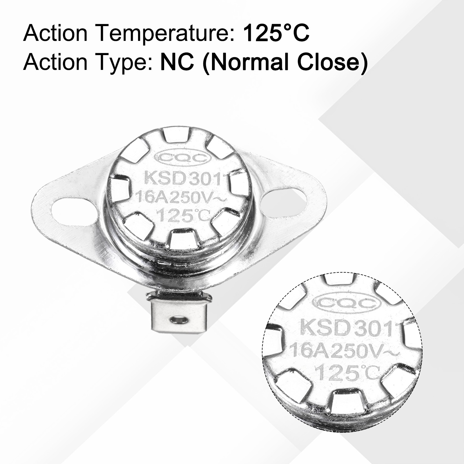 KSD301 Thermostat 125°C/257°F 16A N.C Adjust Snap Disc Temperature Switch 8 Pcs