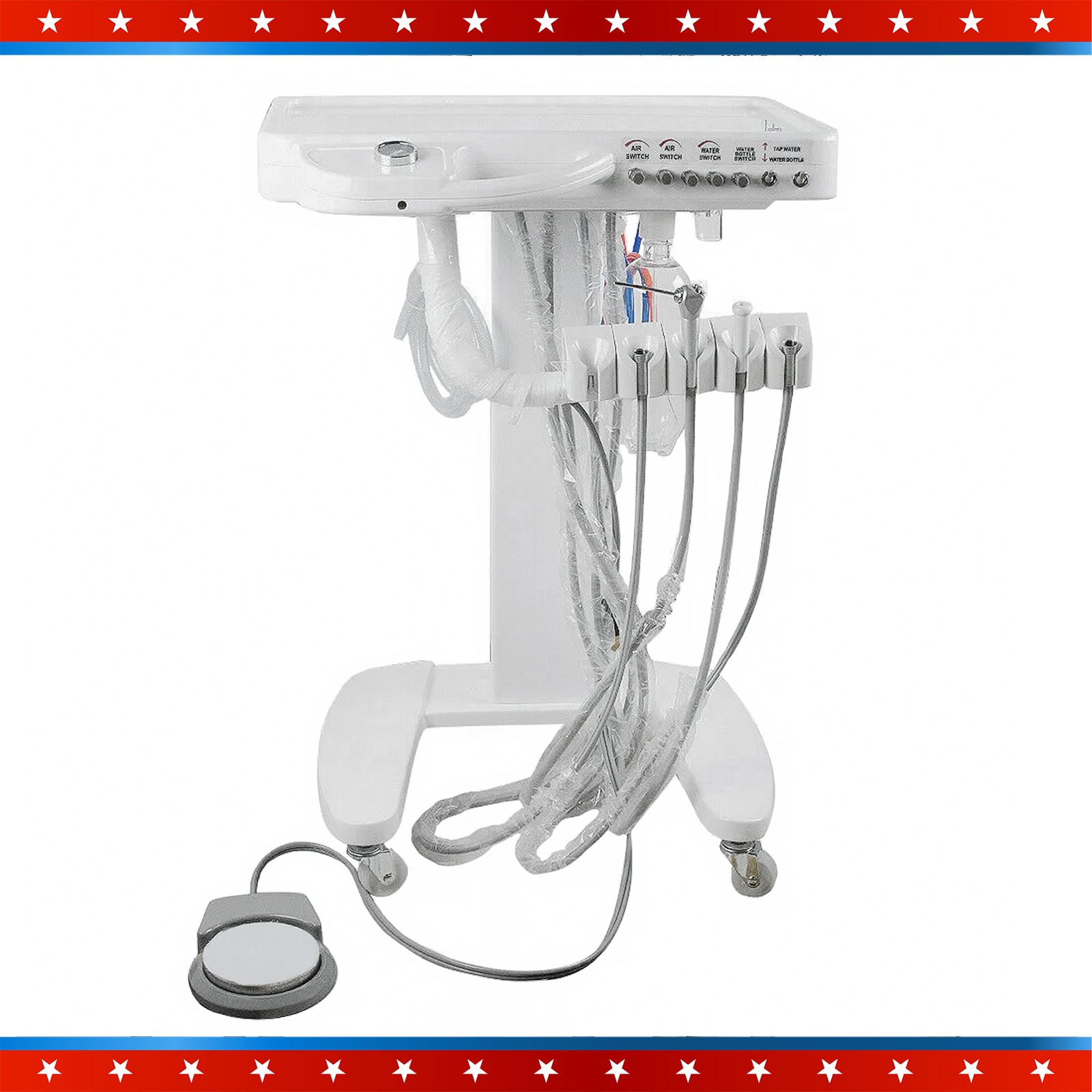 4Hole Dental Portable Mobile Delivery Unit System Cart Treatment Work Compressor
