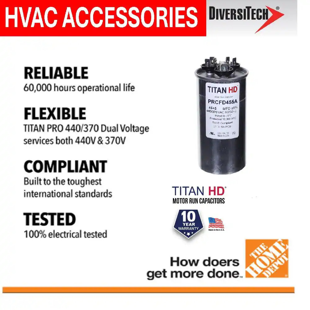 *2 PACK* TITAN HD PRCFD455A 45-5 MFD 440-370V Round Run Capacitor