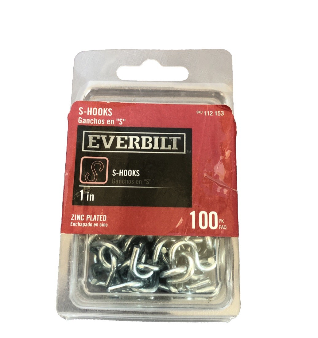 Everbilt 1 Inch Zinc Plated S-Hooks 100 Pack (SHIPS IN 24 HOURS)