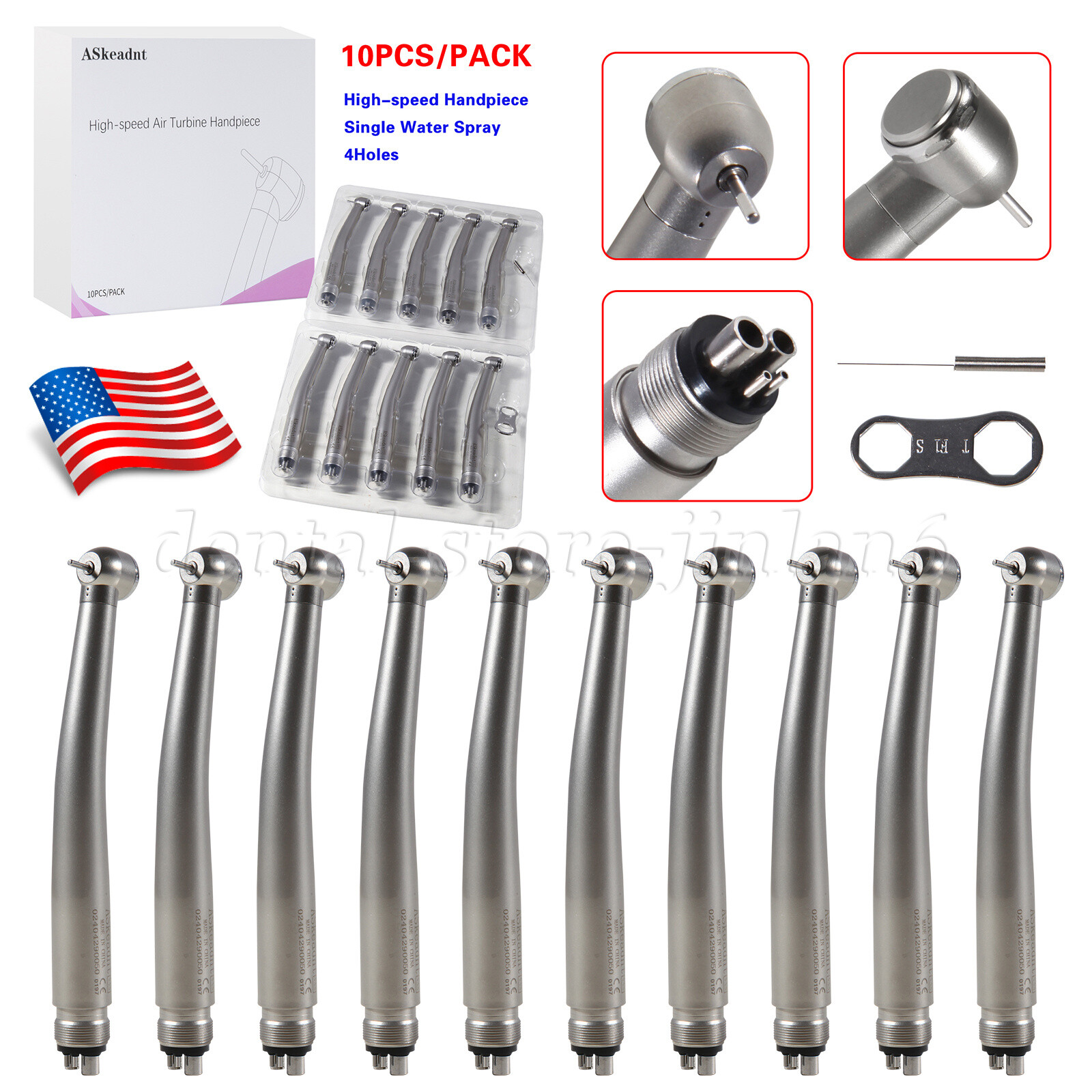 10Pack High Dental Speed Handpiece Push Button 4 Hole ADA4 NEW