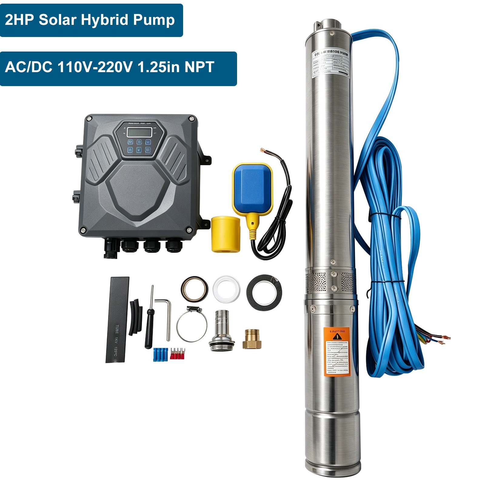 1 HP Deep Well Submersible Pump, 4″ , 207 ft Max 220V 33GPM 2000GPH 33ft Cord