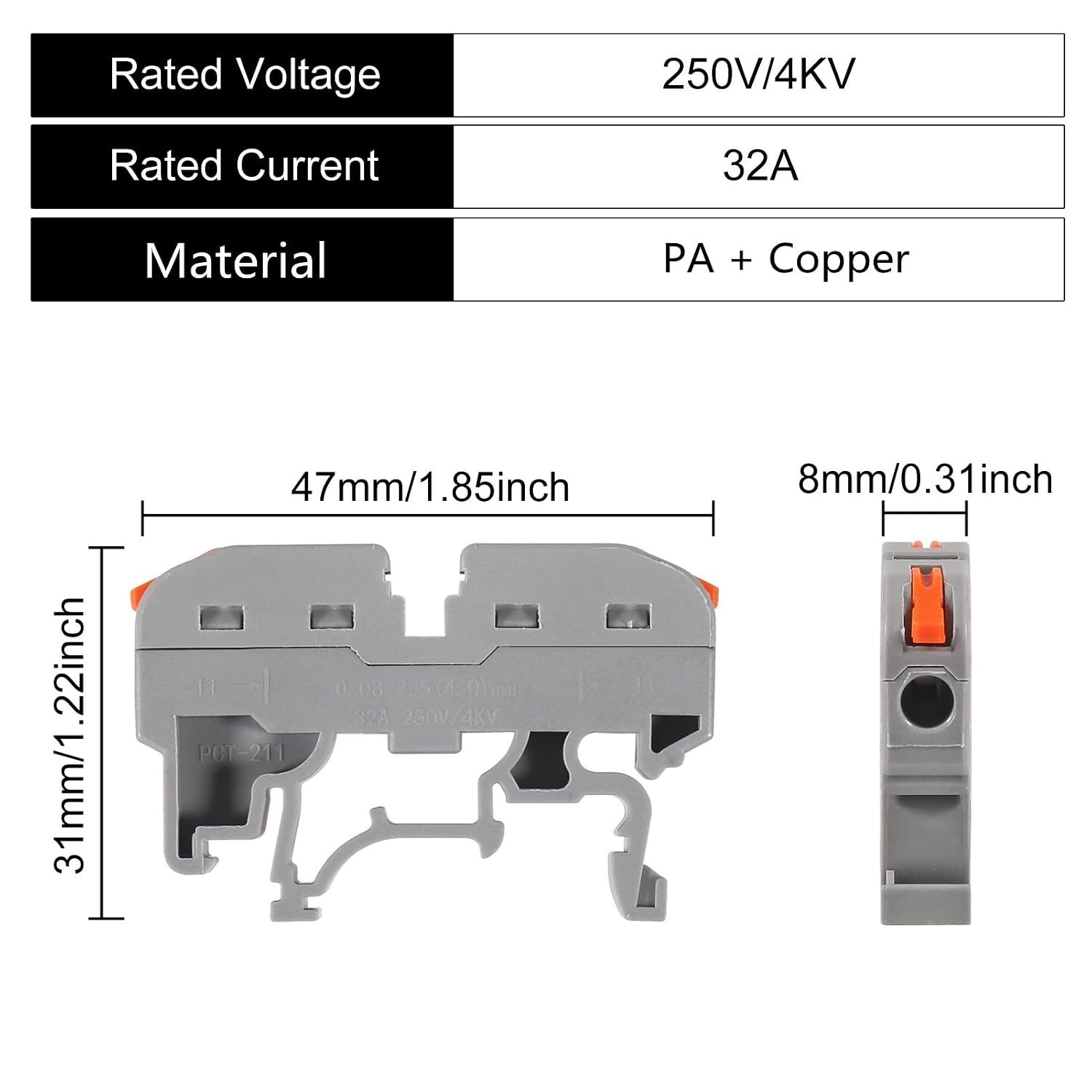 DIN Rail Terminal Blocks Kit, 30PCS Universal Compact Wire Wiring Connector with