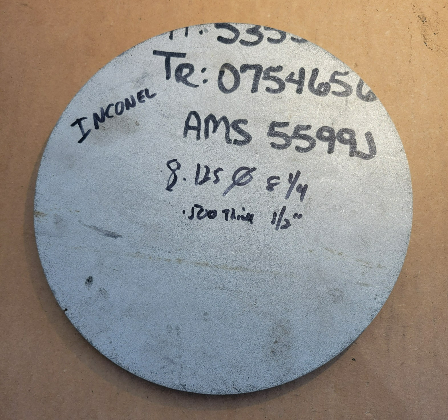 INCONEL 625 AMS 5599J Bar Flat or Round Plate – 8.125 Ø .500 Thick 8-1/8″ x 1/2″