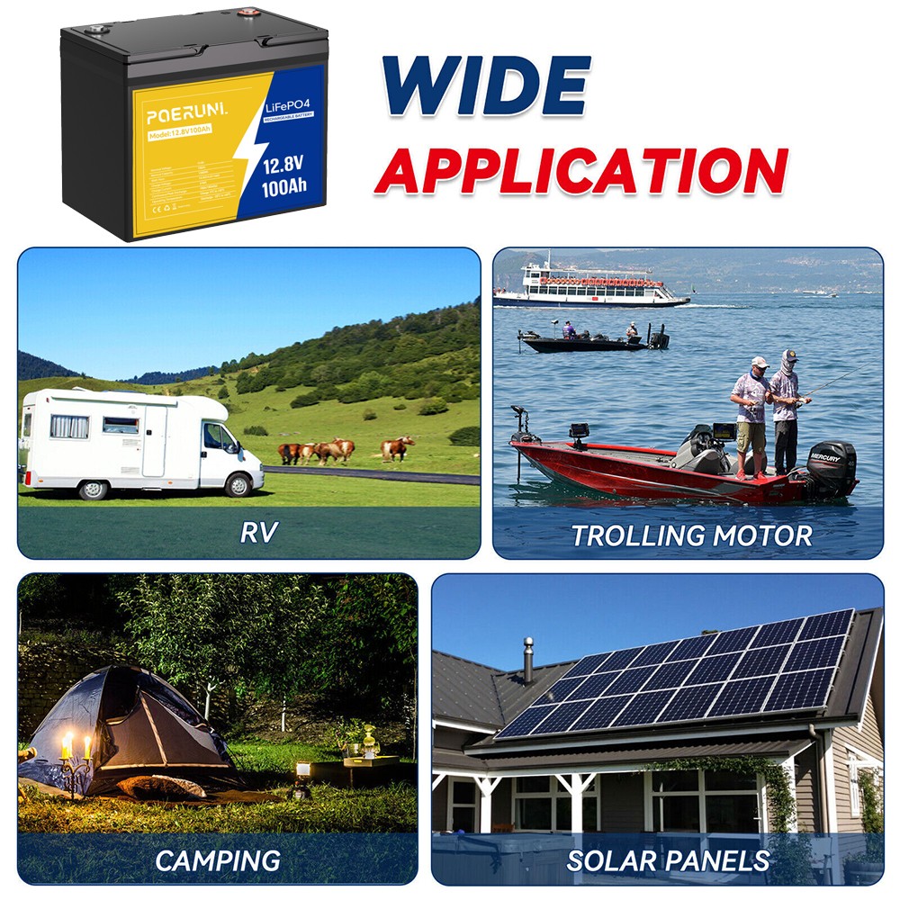 100Ah 12V LiFePO4 Lithium Battery Built-in BMS Cycle Deep for Solar RV Off-grid
